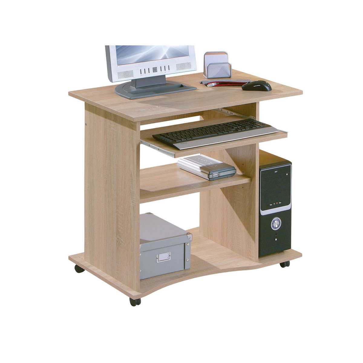 Bureau droit informatique avec tablette coulissante et roulettes L80cm  ADRIEN