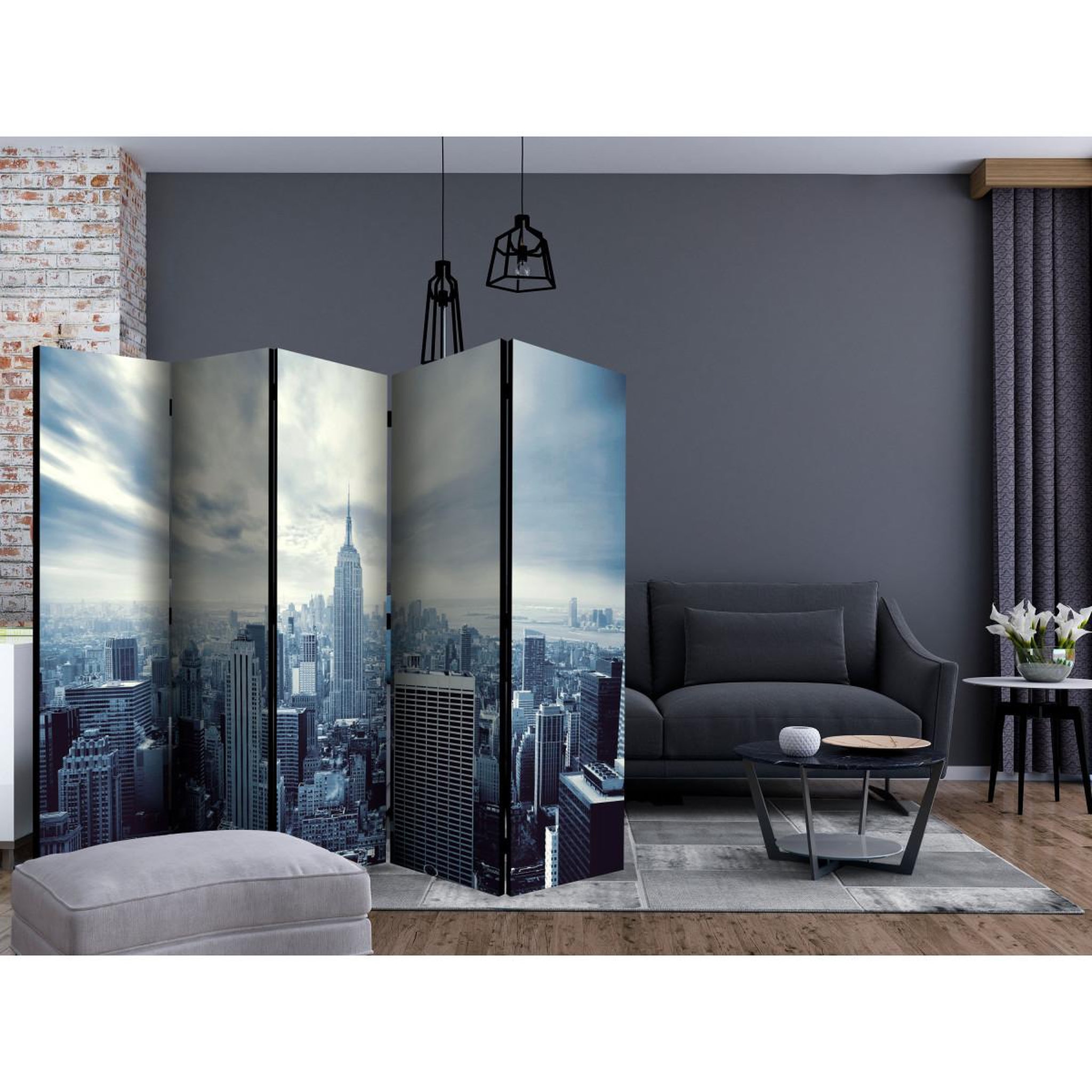 Voir la diapositive 2 : Paris Prix Paravent 5 volets  blue york  172x225cm