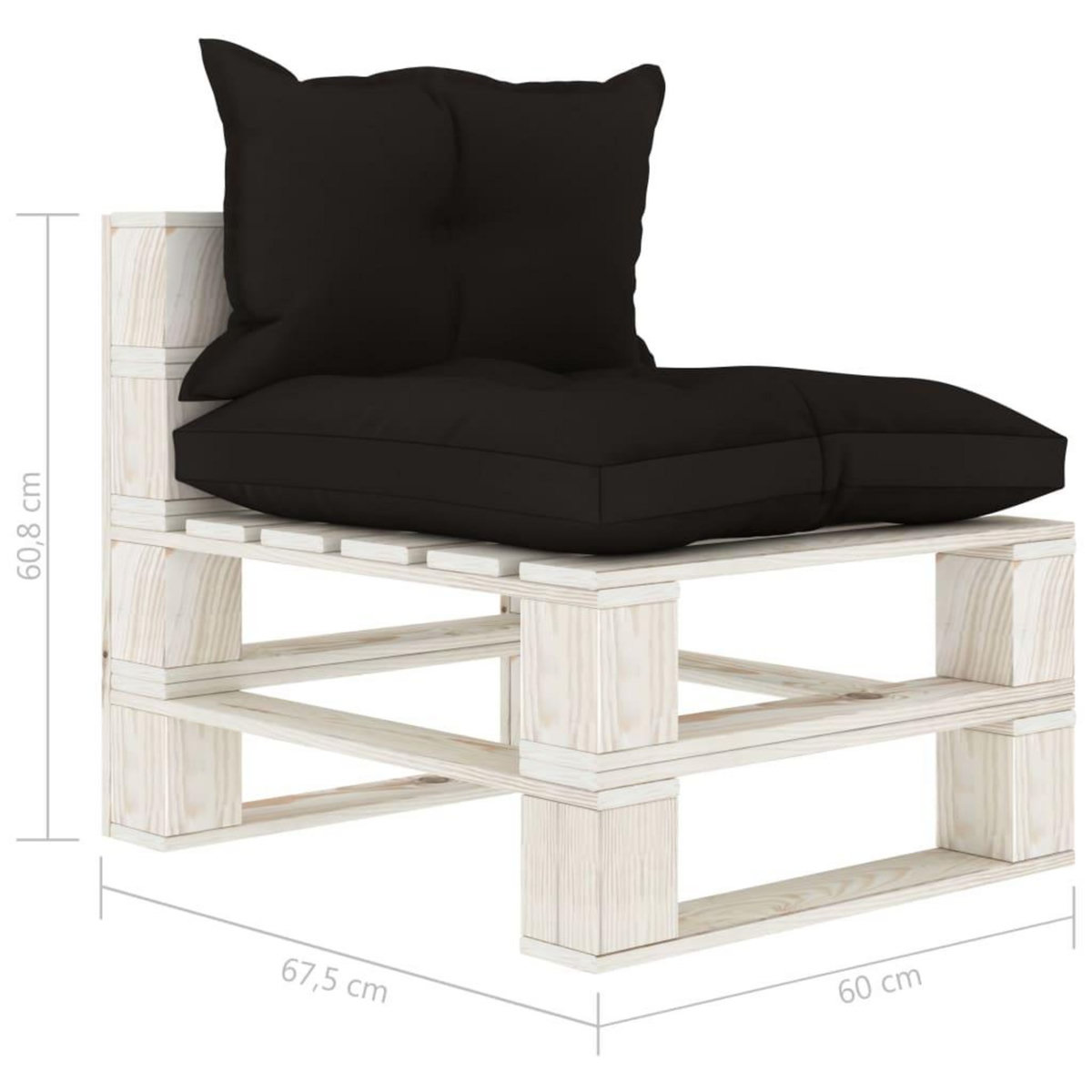 VIDAXL Canape de milieu palette de jardin avec coussins noir Bois