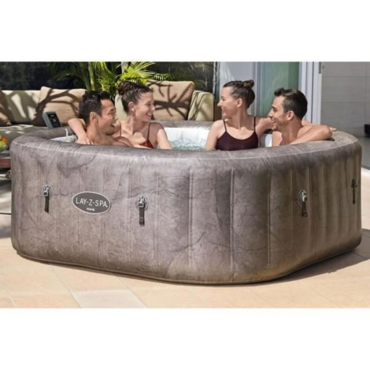 BESTWAY Spa gonflable BESTWAY - Lay-Z-Spa Rome - 140 airjets - 180 x 180 x 71 cm - 4 a 6 places - Carré (couverture, cartouche, diffuse
