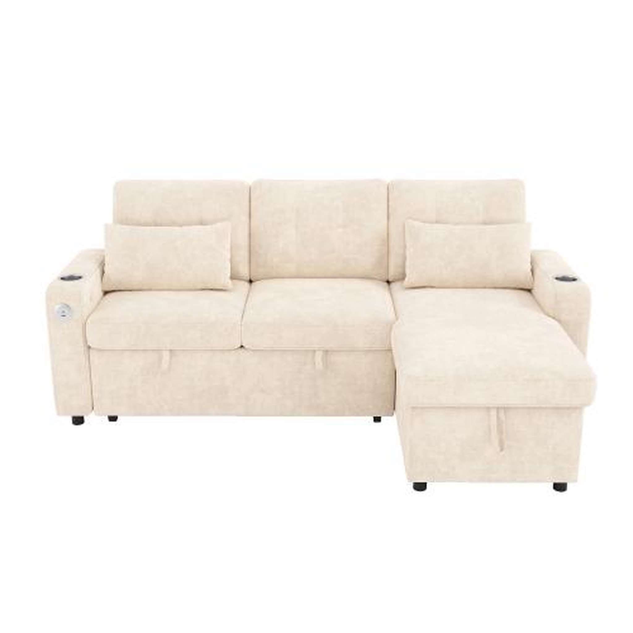 Voir la diapositive 1 : MERAX Canapé d'angle droit convertible 3 places tissu led coffre de rangement