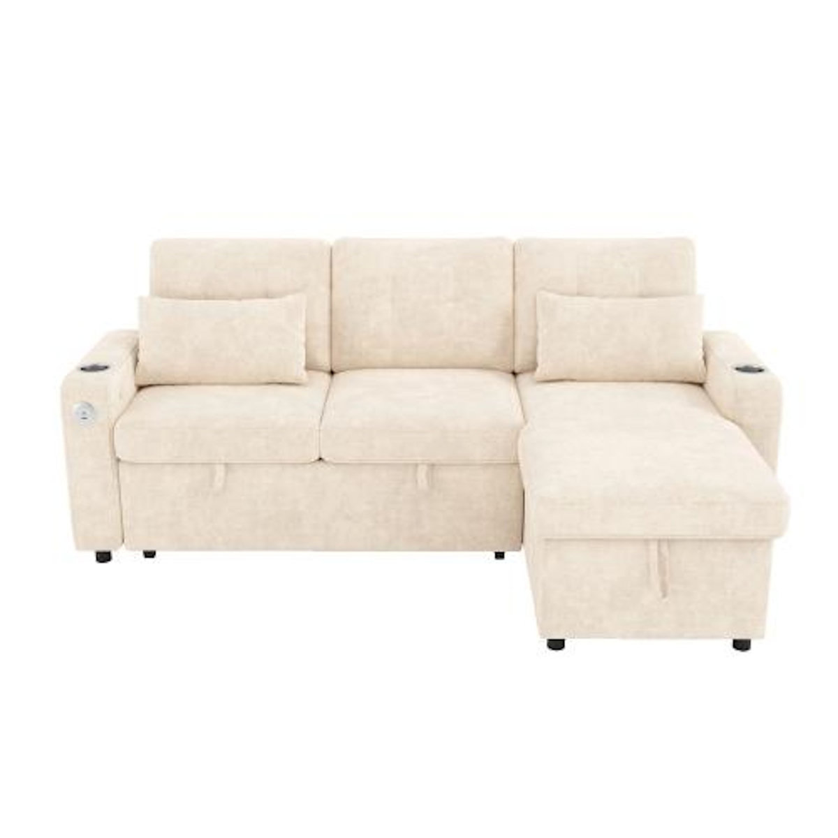 MERAX Canapé d'angle droit convertible 3 places tissu led coffre de rangement