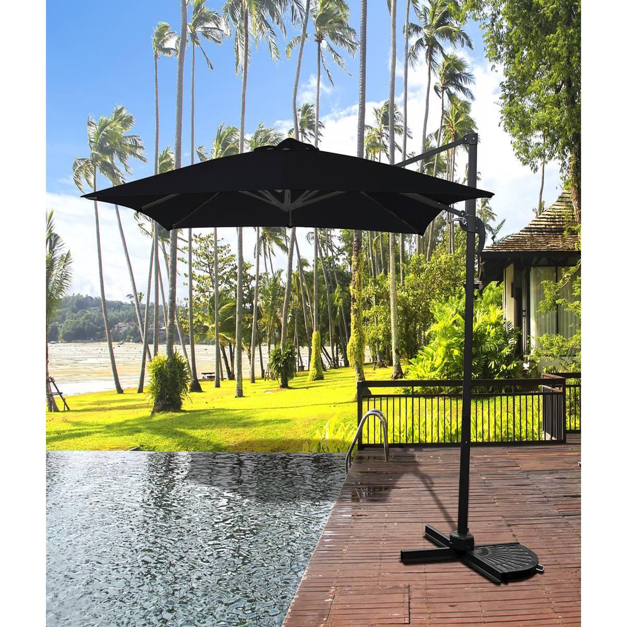 Voir la diapositive 2 : Habitat et Jardin Parasol jardin déporté  soleil  - carré - 2.5 x 2.5 m - noir + housse de protection