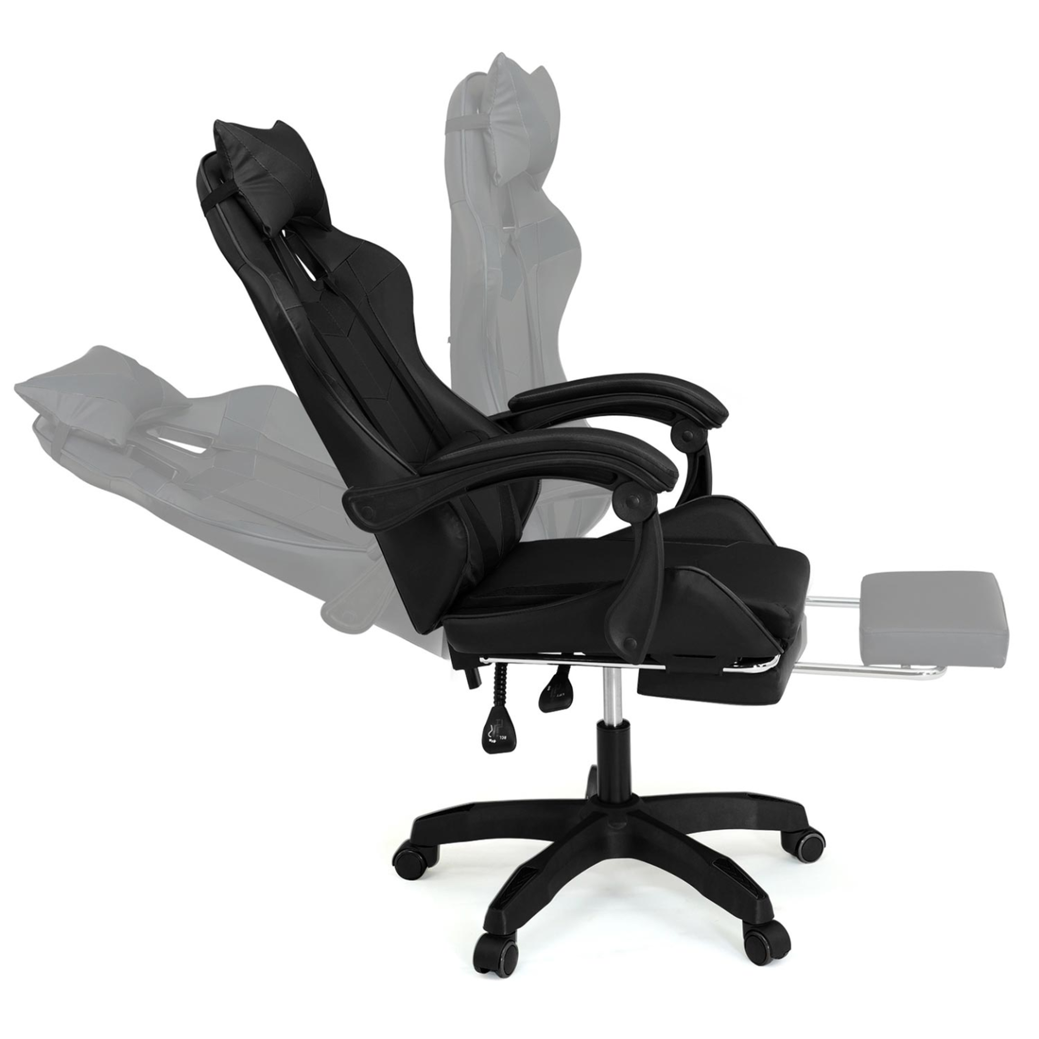 Voir la diapositive 3 : ID MARKET Fauteuil de gaming alex réglable avec repose-pied, coussin de tête et coussin lombaire noir