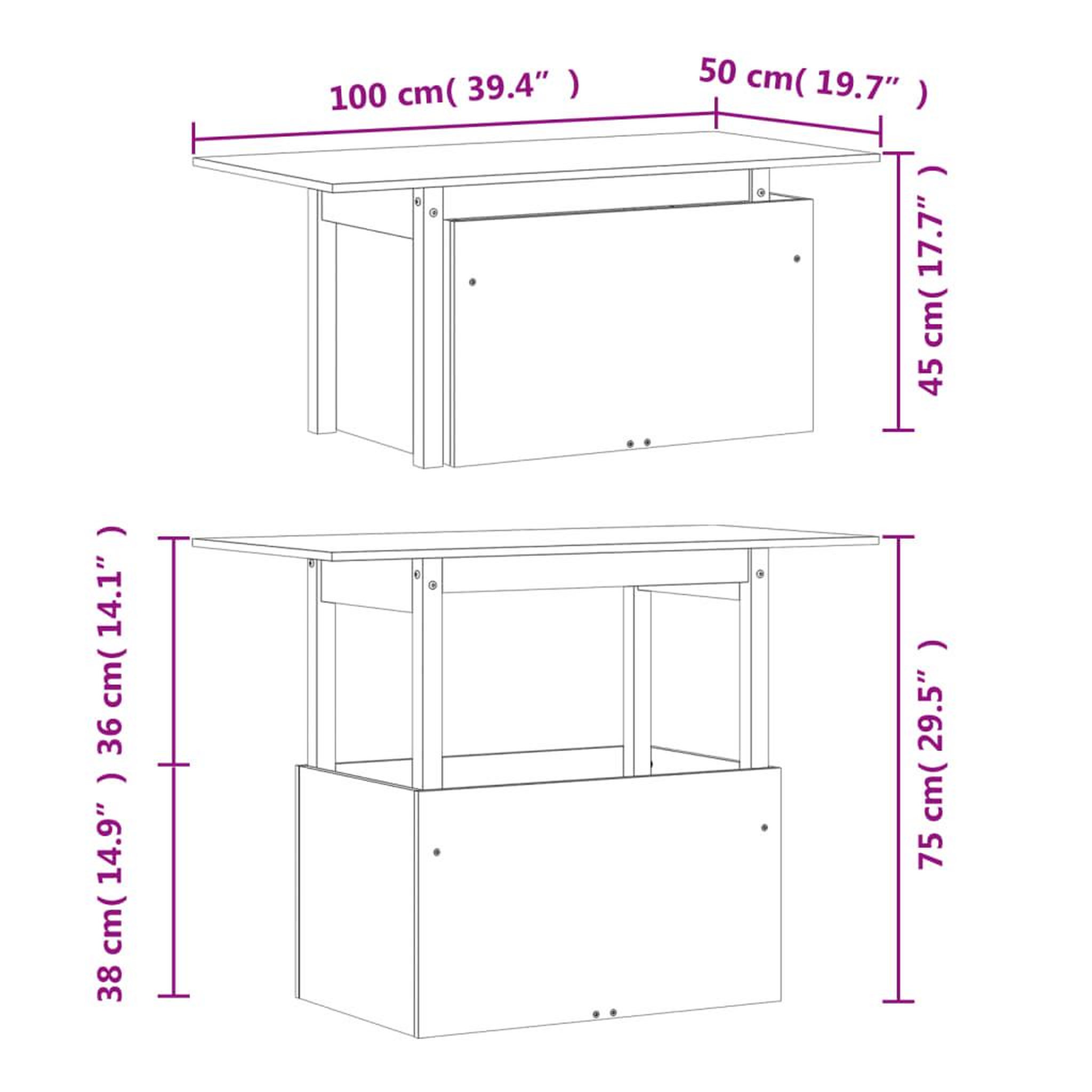 Voir la diapositive 6 : VIDAXL Table de jardin 100x50x75 cm bois massif de pin