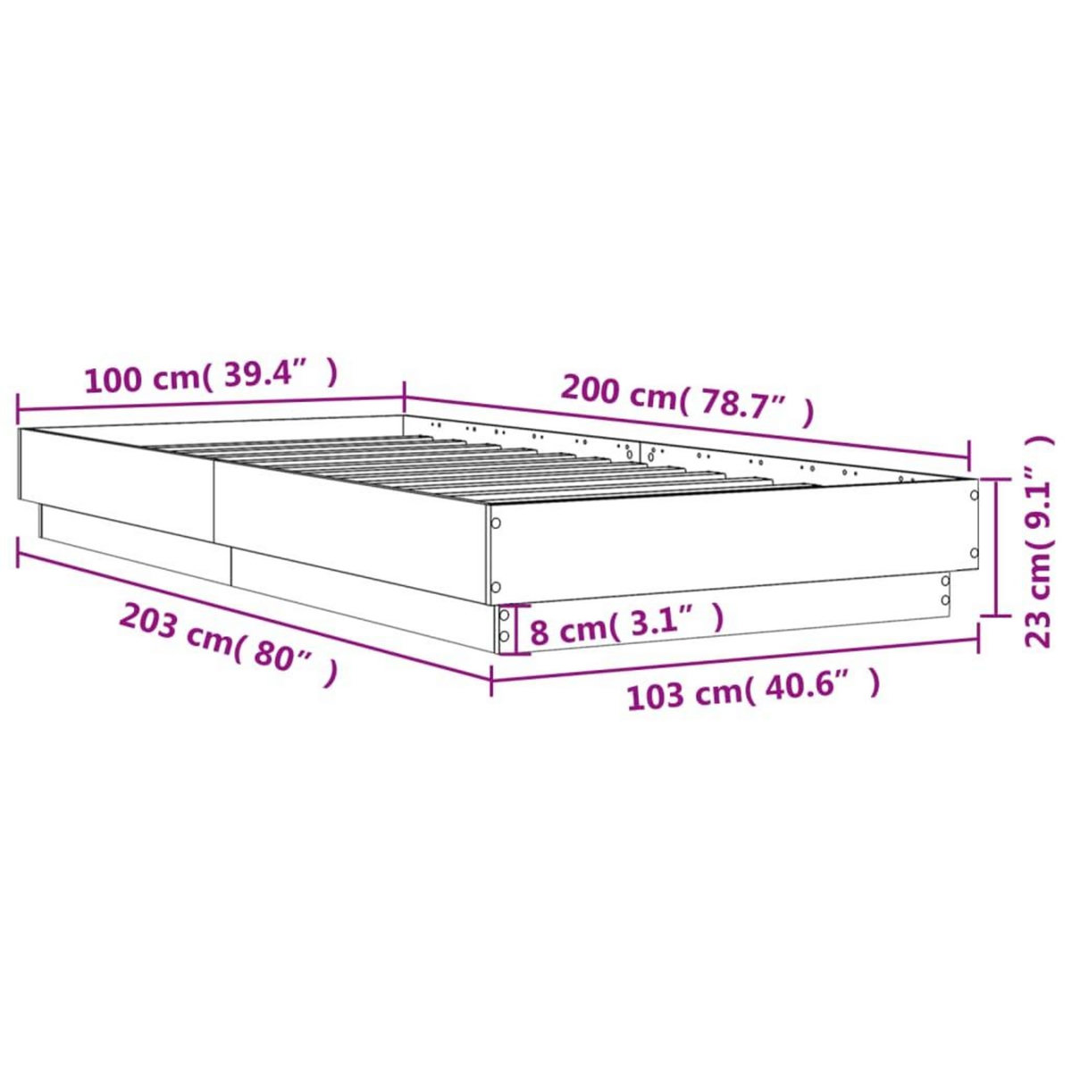 VIDAXL Cadre de lit sans matelas chene marron 100x200 cm