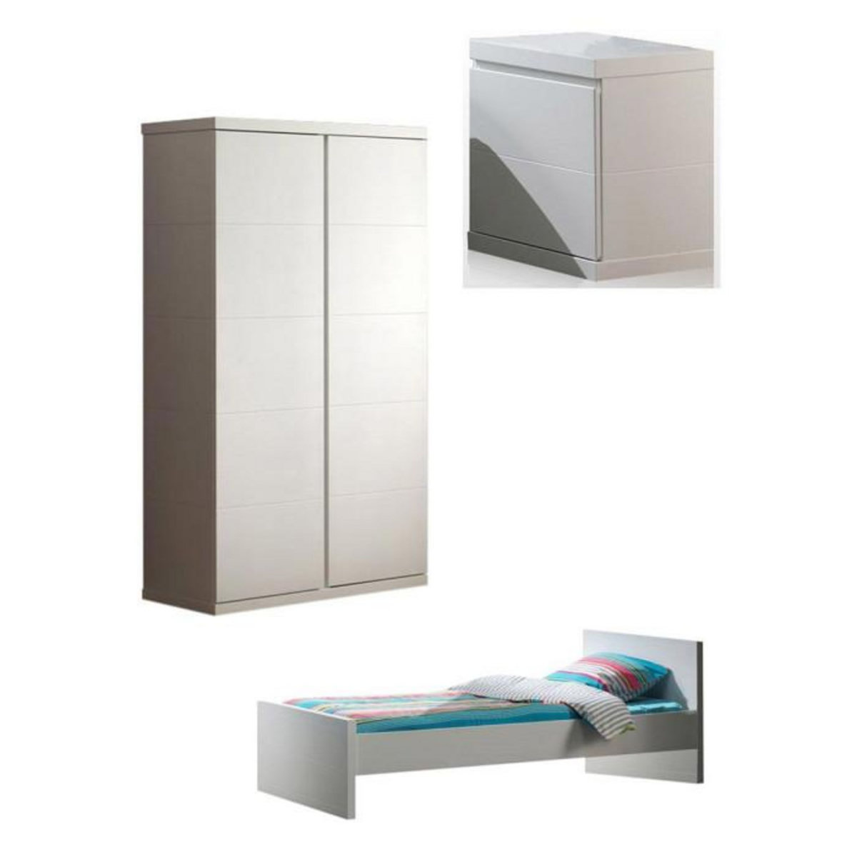 Paris Prix Pack - Lit Enfant, Chevet & Armoire  Lara  90x200cm Blanc