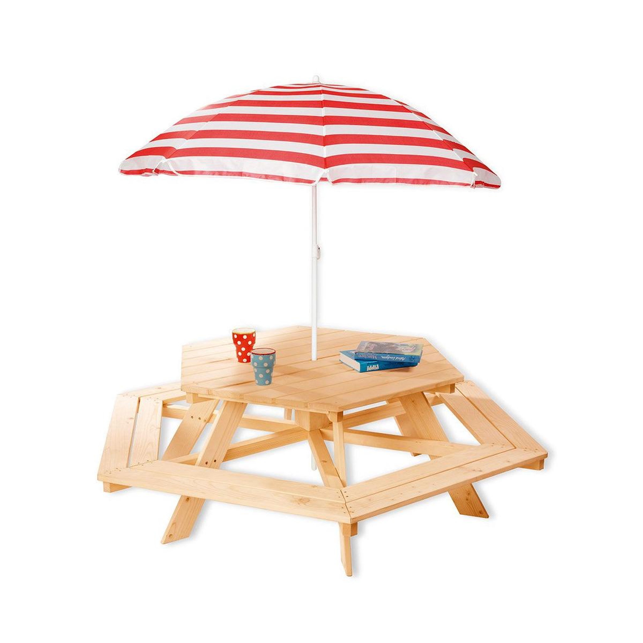 Voir la diapositive 2 : Pinolino Ensemble Table et Chaises  Nicki 6 places Bois massif L 162 x P 162 x H 50