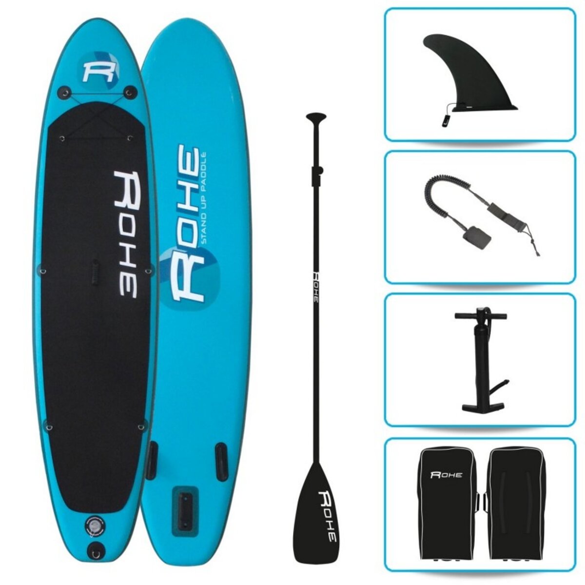ROHE Stand Up Paddle Gonflable PACIFIC ROHE - 10'6'' (320cm) 30'' (76cm) 6'' (15cm) avec Pompe, Pagaie, Leash et Sac de transport