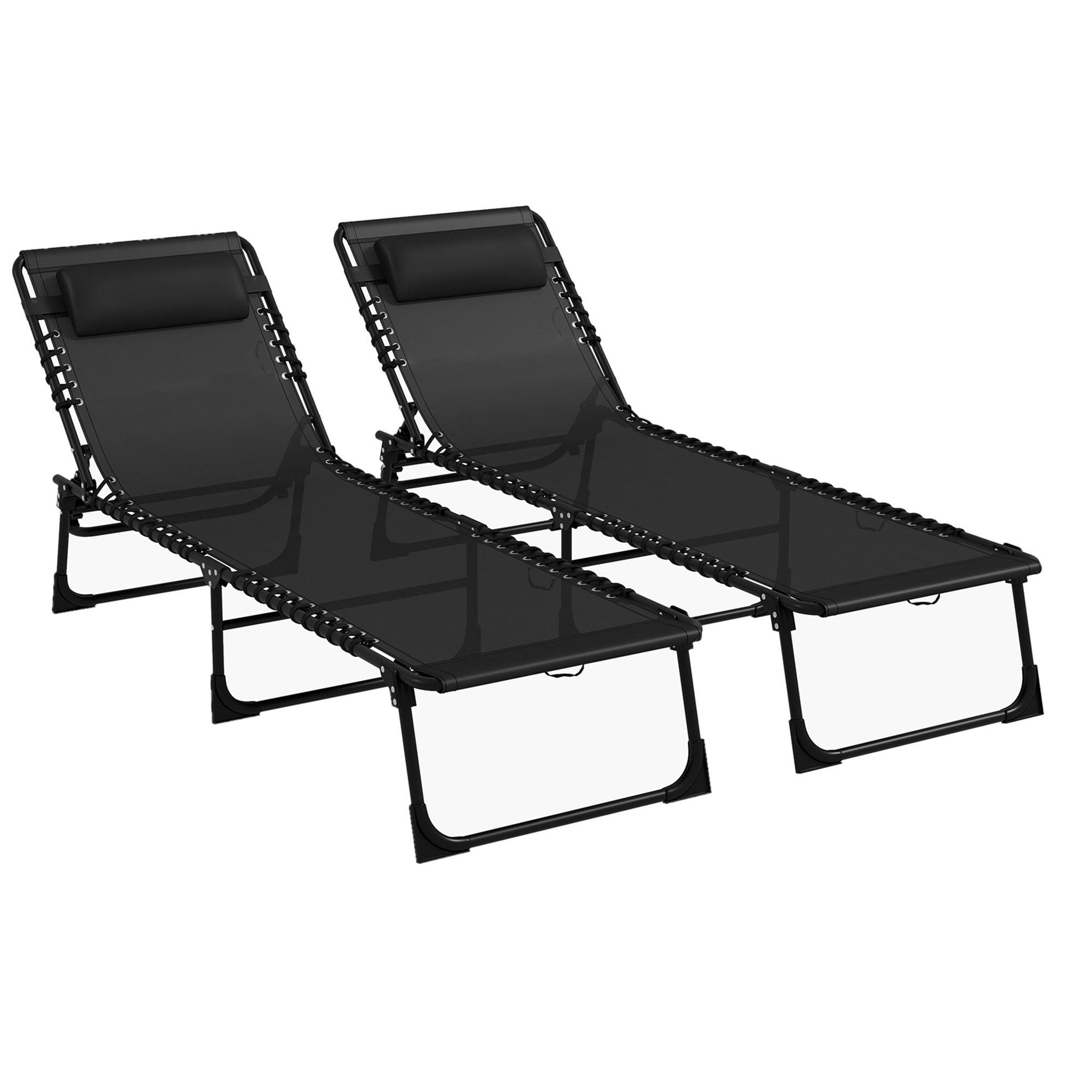 OUTSUNNY Lot de 2 bains de soleil transats pliables inclinables 4 positions acier textilène noir