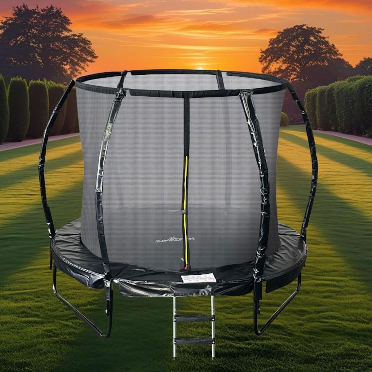 JUMP4FUN Trampoline 8Ft ø244cm noire - tuyeau arrosage et bâche de protection