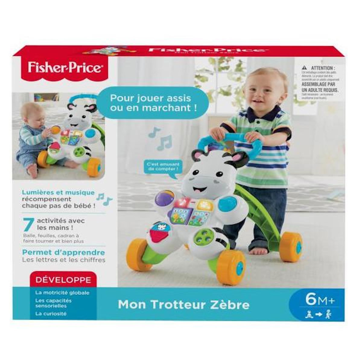 FISHER PRICE Fisher-Price - Mon Trotteur Zebre Parlant - Trotteur bébé - 6 mois et + DLD96