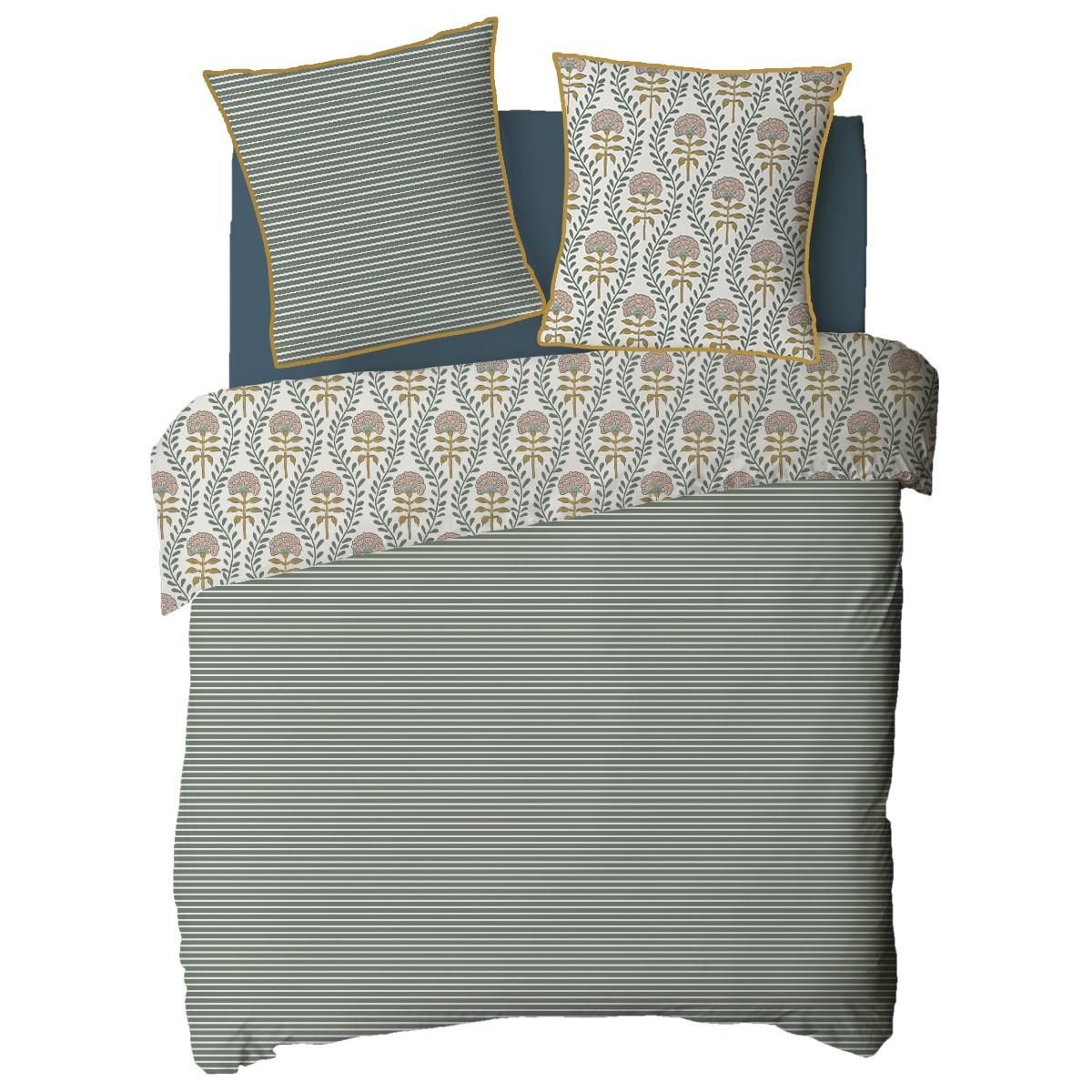 FUTURE HOME Parure de lit 2 personnes floral charme rayé