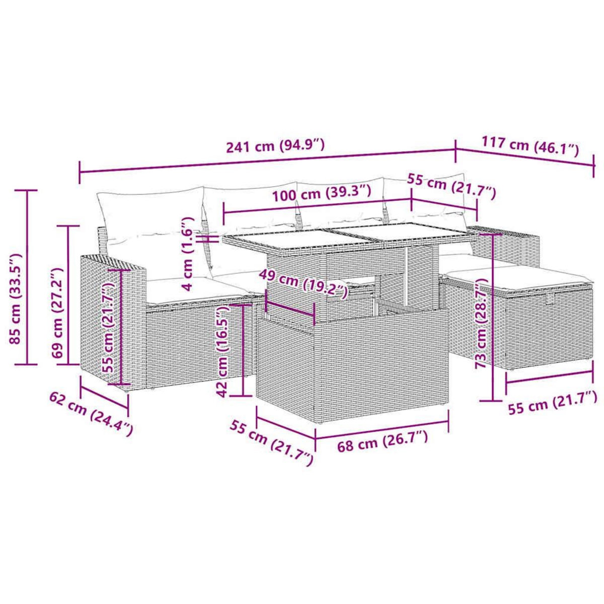VIDAXL Salon de jardin 6 pcs avec coussins noir resine tressee
