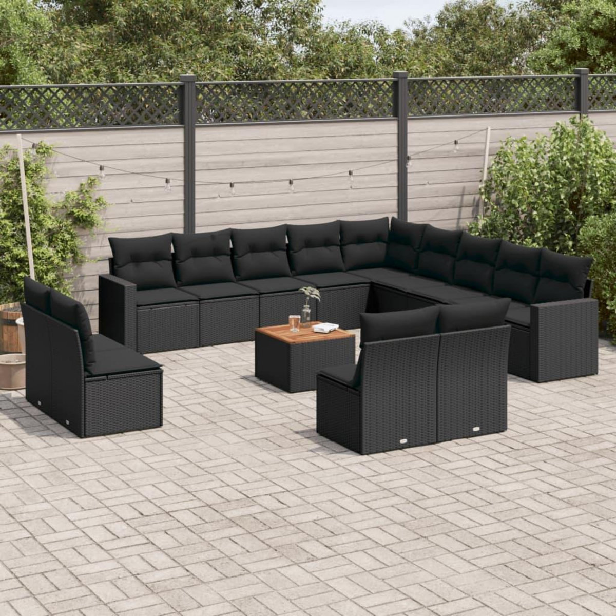 VIDAXL Salon de jardin avec coussins 14 pcs noir resine tressee