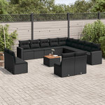 VIDAXL Salon de jardin avec coussins 14 pcs noir resine tressee