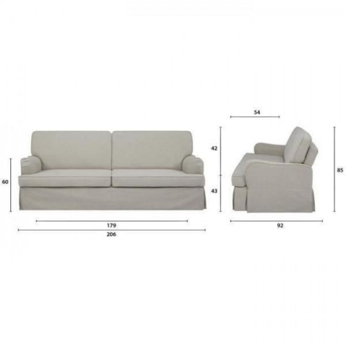 MARKET24 LUZ Canapé convertible - Tissu Beige - L 206 x P 95 x H 81 cm