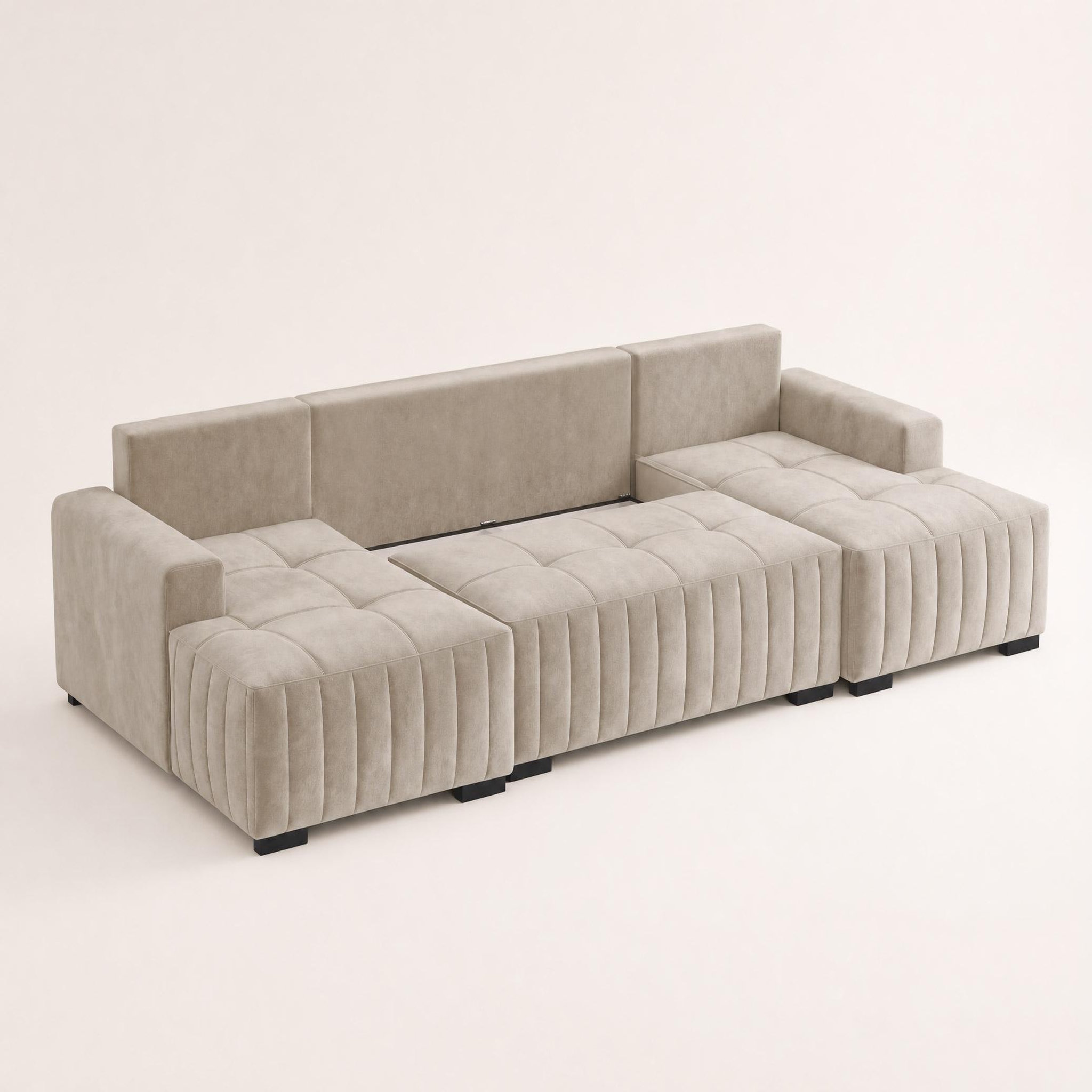 Voir la diapositive 5 : BEST MOBILIER Lazare - canapé panoramique en u 7 places convertible avec coffre en velours