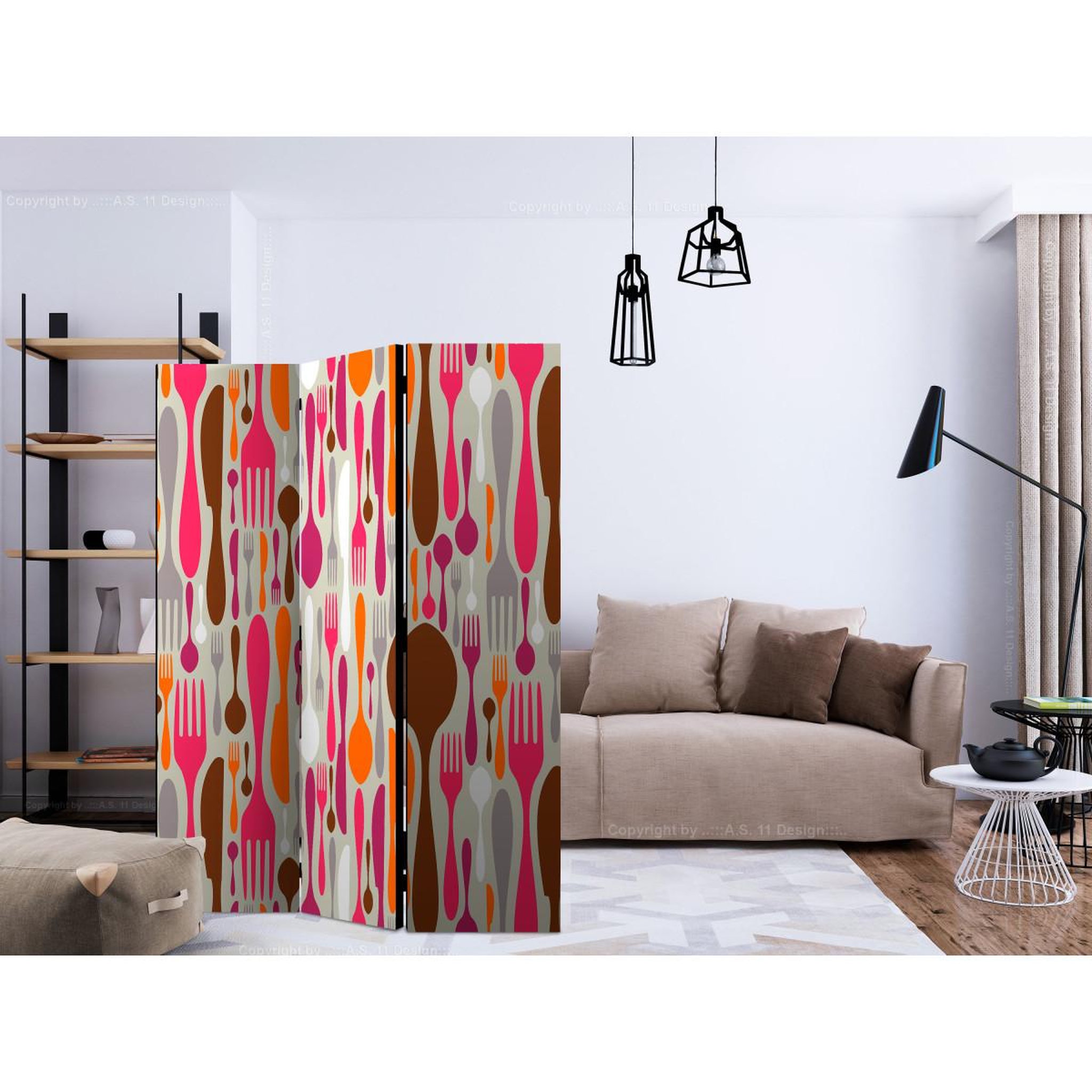 Voir la diapositive 2 : Paris Prix Paravent 3 volets  cutlery pink & violet  135x172cm