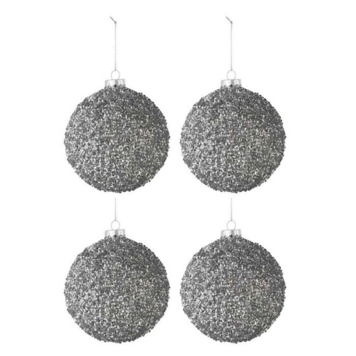 Paris Prix Lot de 4 Boules de Noël  Paillettes  10cm Gris Fumé