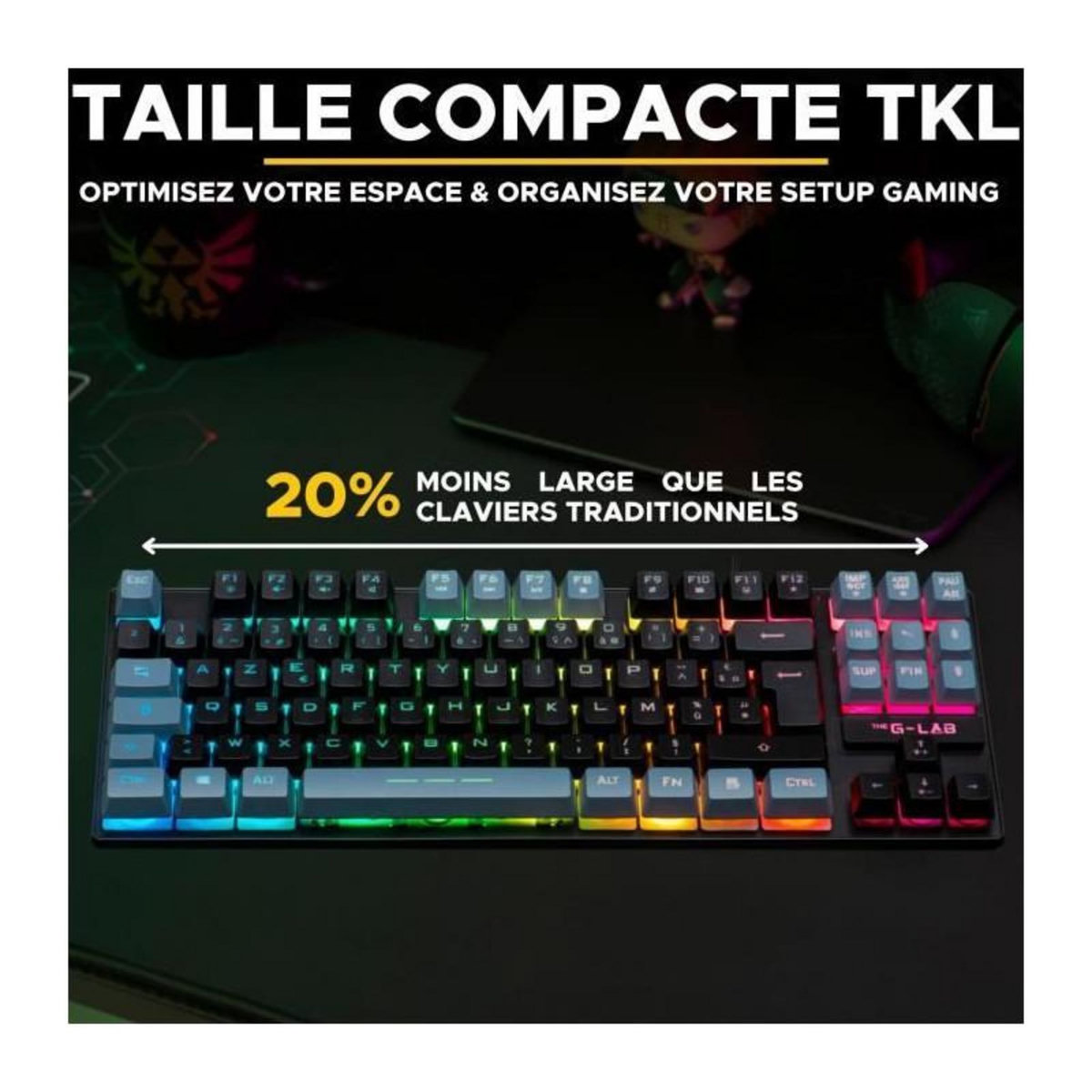 THE G-LAB Clavier Gamer - The G-Lab - KEYZ CAESIUM - RGB - Noir & gris - TKL