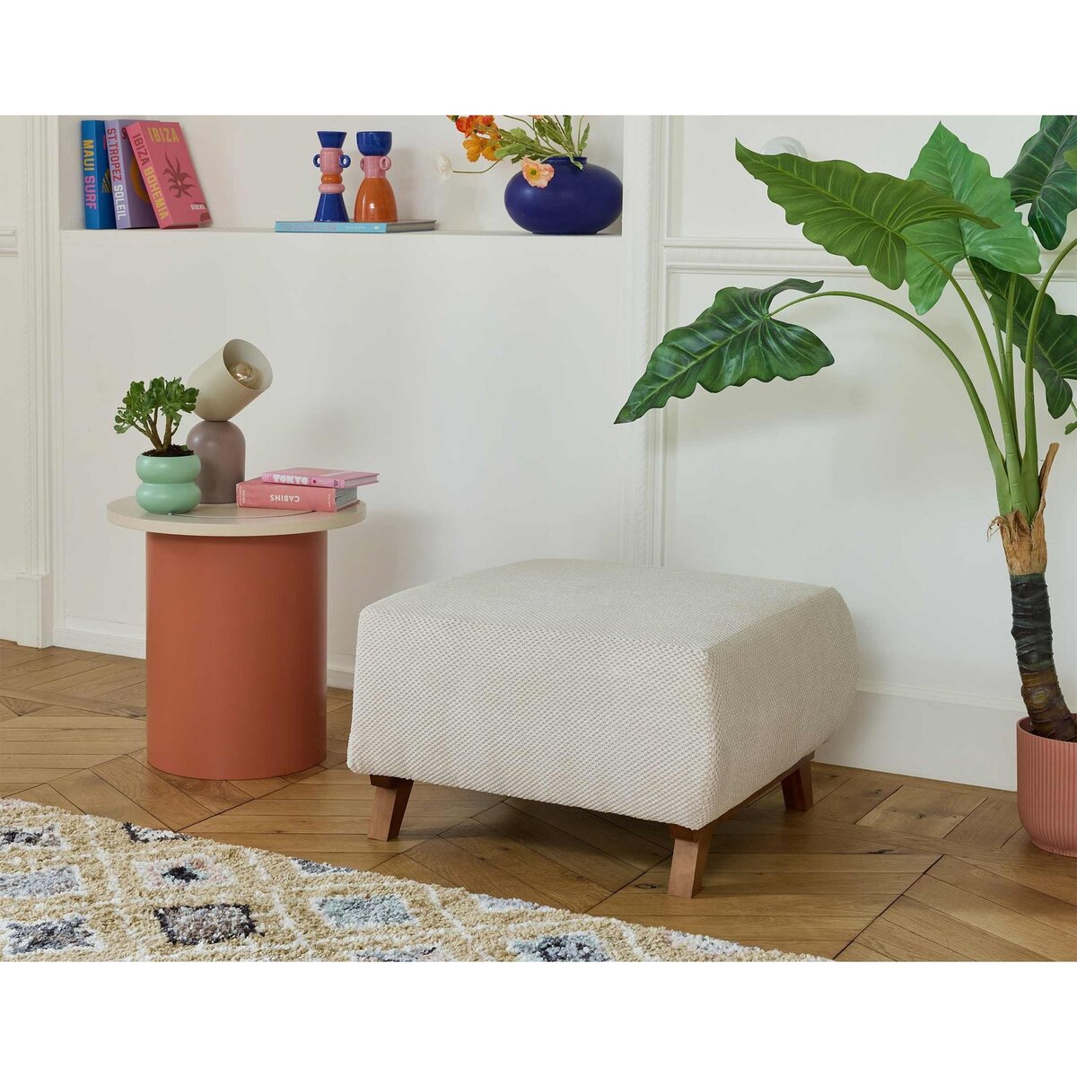 BEST MOBILIER Cristal - pouf modulable - 65 cm - en velours texturé