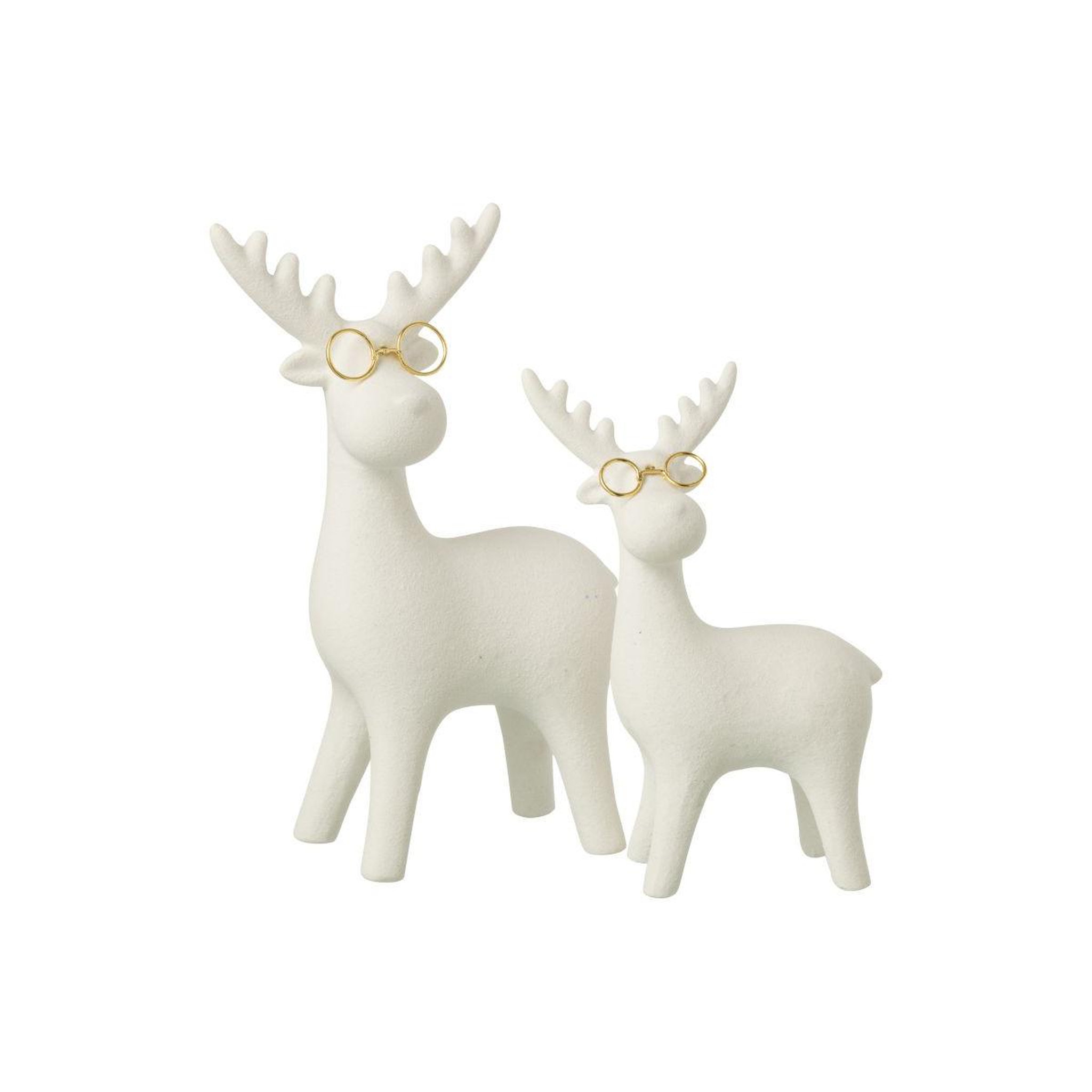 Voir la diapositive 2 : J-LINE Statuette renne pailleté  lunettes  25cm blanc