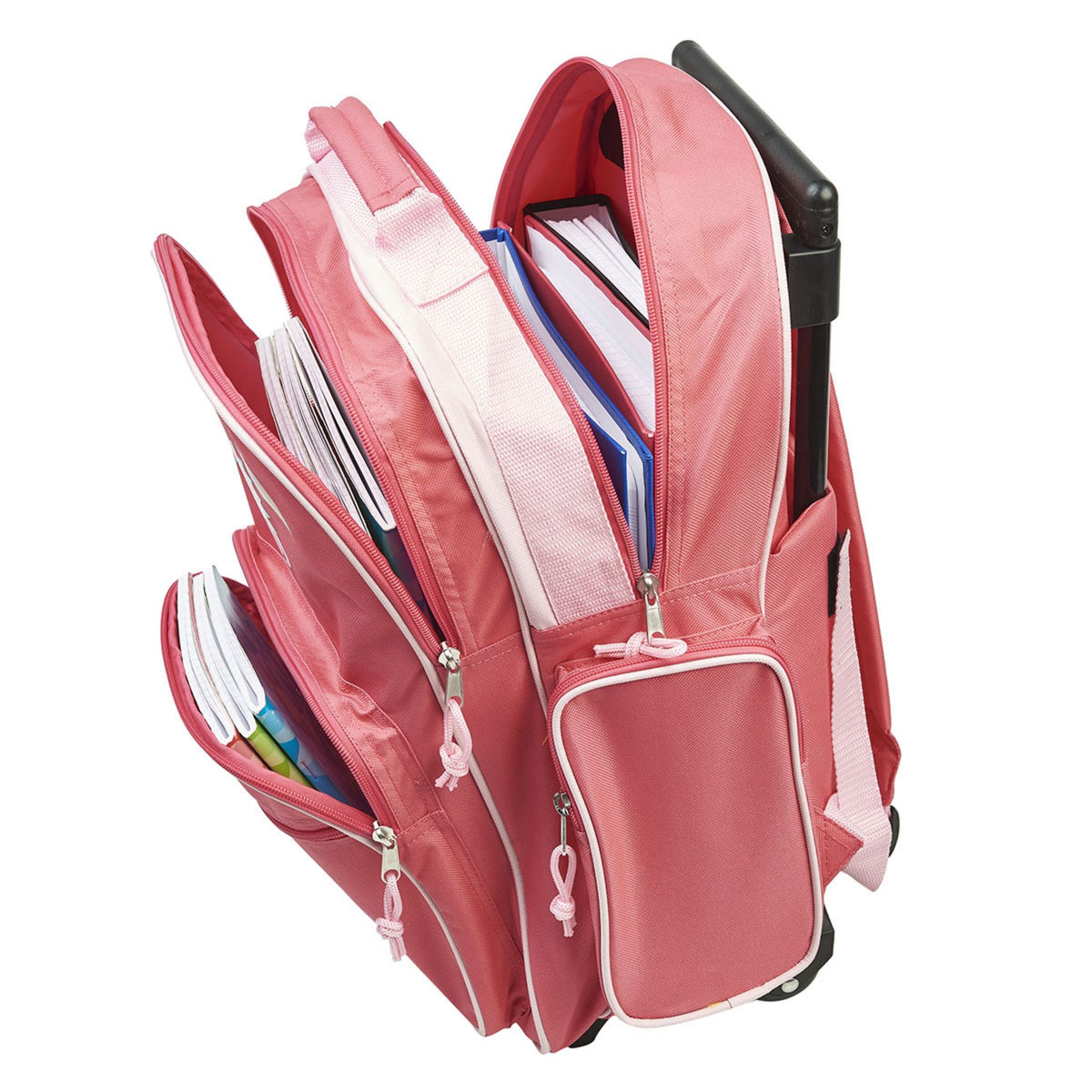 AUCHAN Sac à dos à roulettes rose