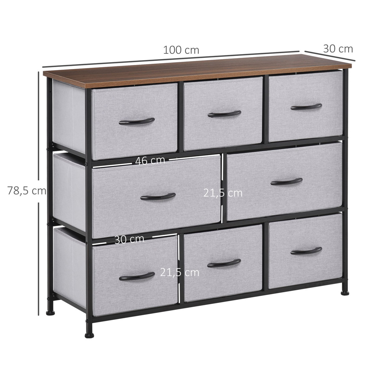 HOMCOM Commode meuble de rangement 8 tiroirs pliables en tissu 100 x 30 x 78,5 cm gris