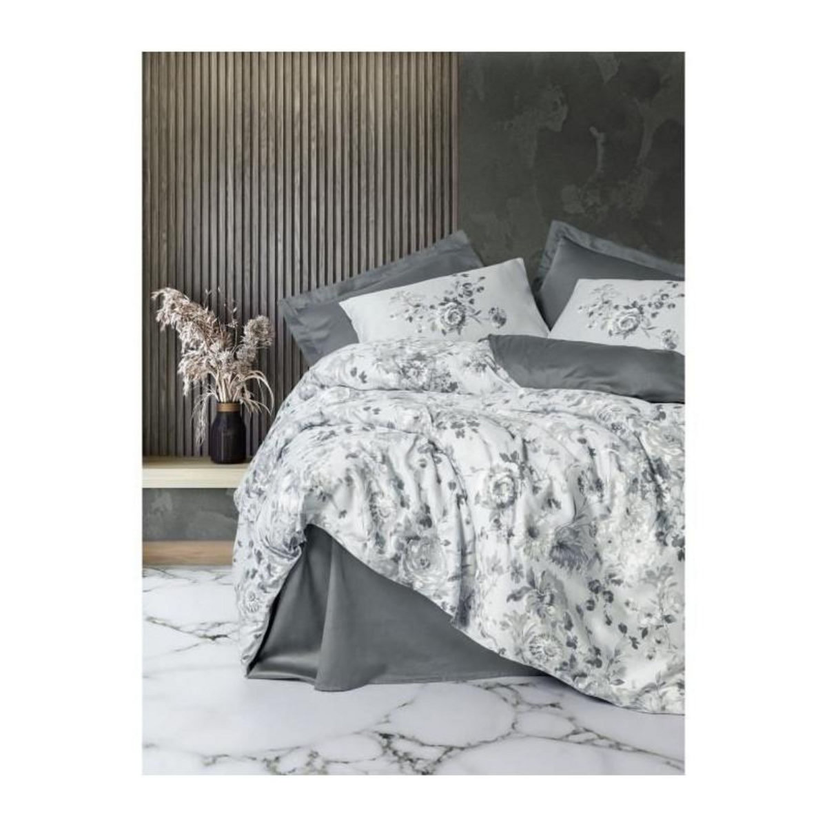 GENERIQUE Parure de lit - 129CTN64857 - 1 housse de couette 220 x 240 cm + 2 taies d'oreiller 60 x 60 cm - Satiné 100% coton - Gris