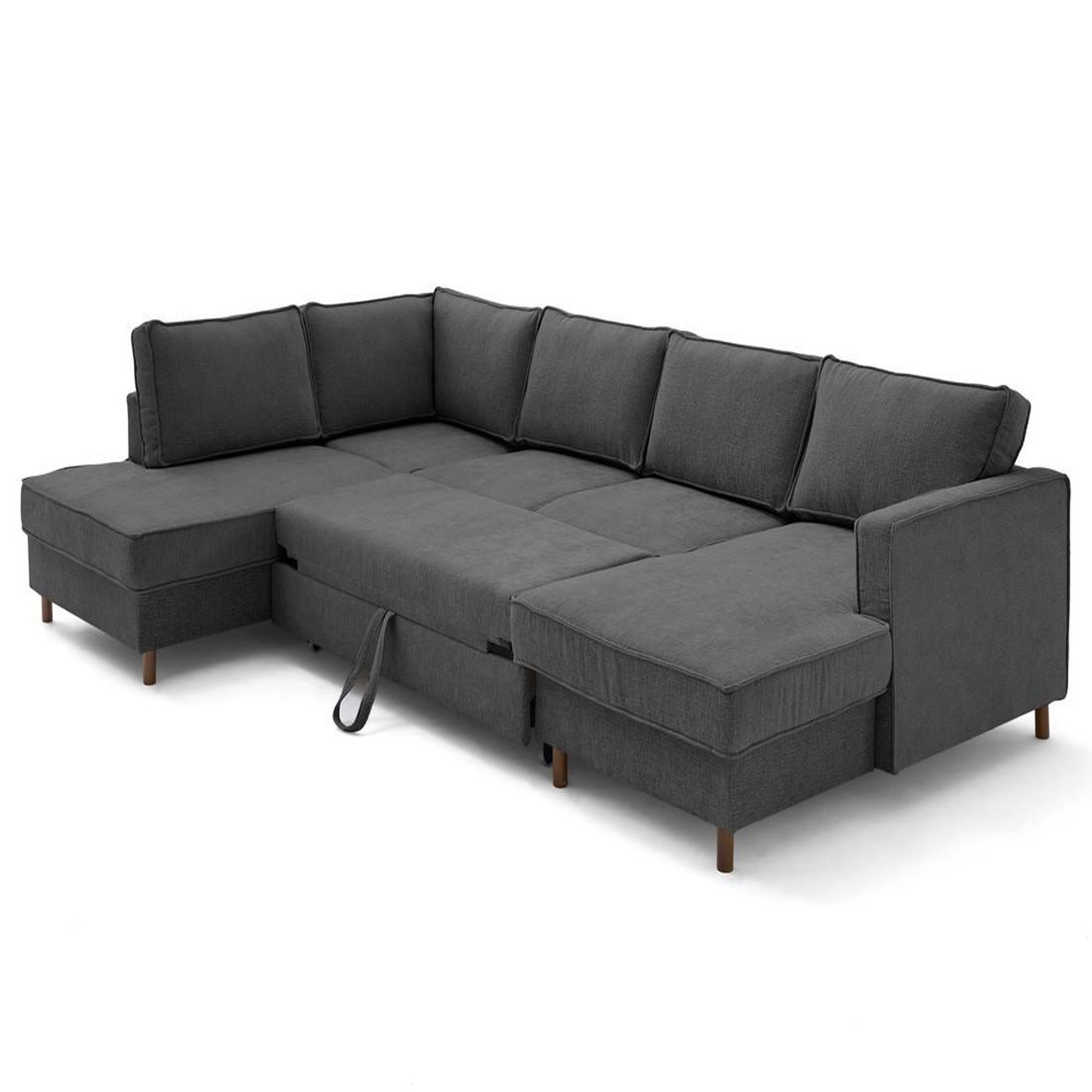 Voir la diapositive 2 : LISA DESIGN Jake - canapé panoramique d'angle gauche 7 places convertible avec coffre en tissu velours relief