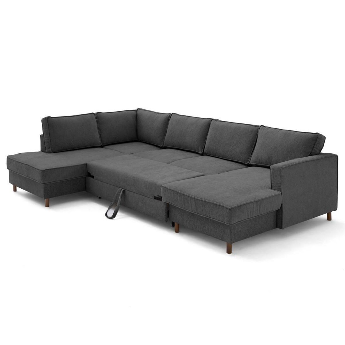 LISA DESIGN Jake - canapé panoramique d'angle gauche 7 places convertible avec coffre en tissu velours relief