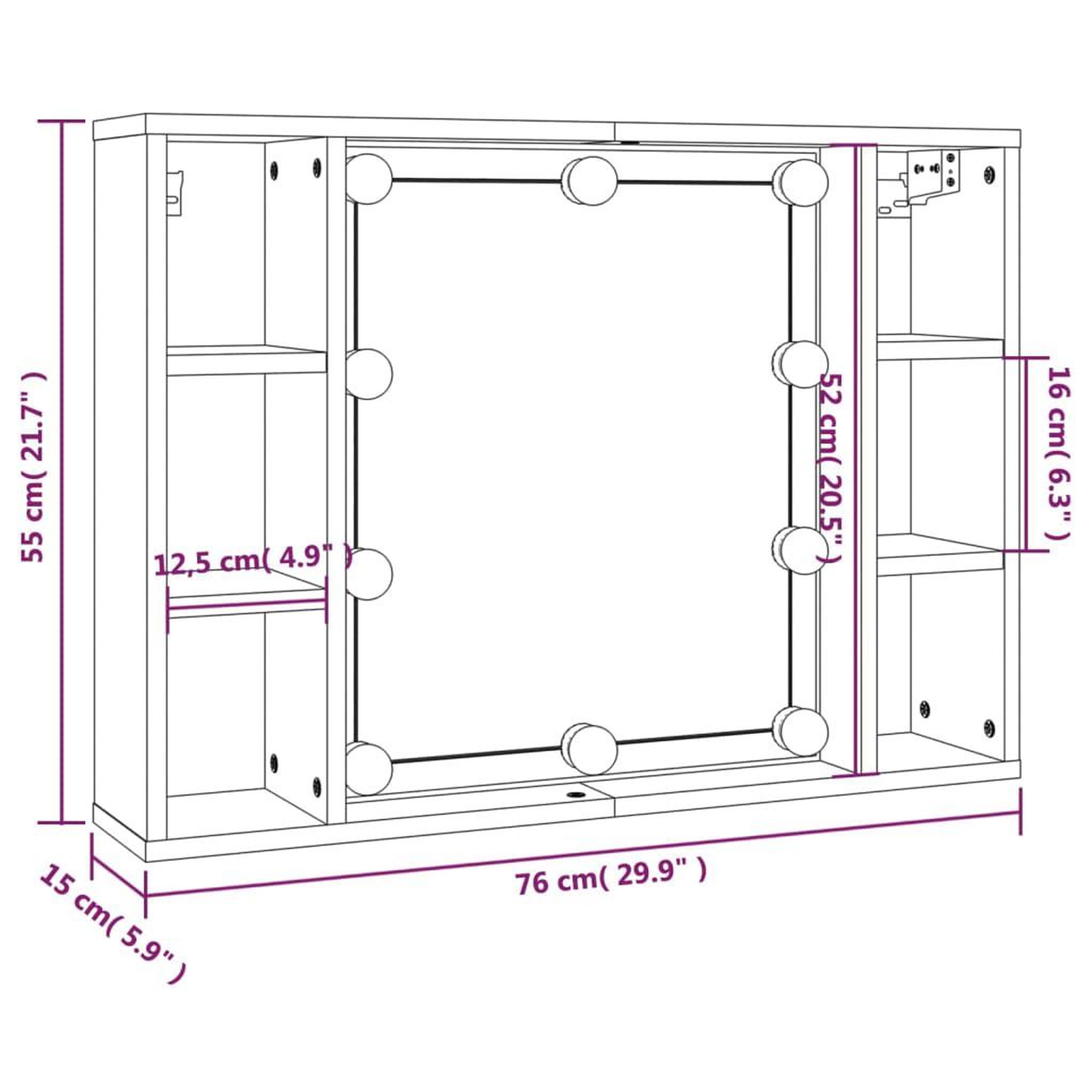 Voir la diapositive 6 : VIDAXL Armoire a miroir avec LED Gris beton 76x15x55 cm