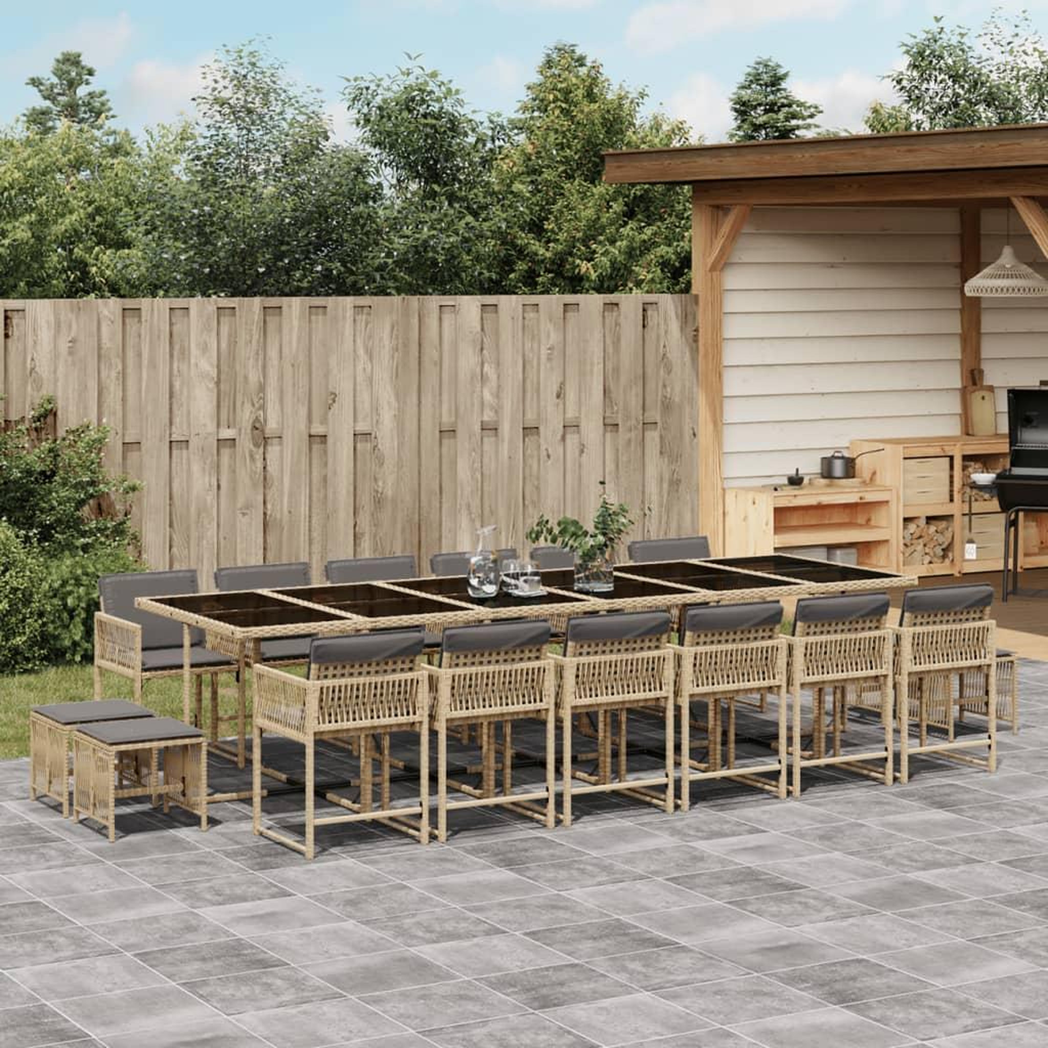 VIDAXL Ensemble a manger de jardin et coussins 17 pcs melange beige