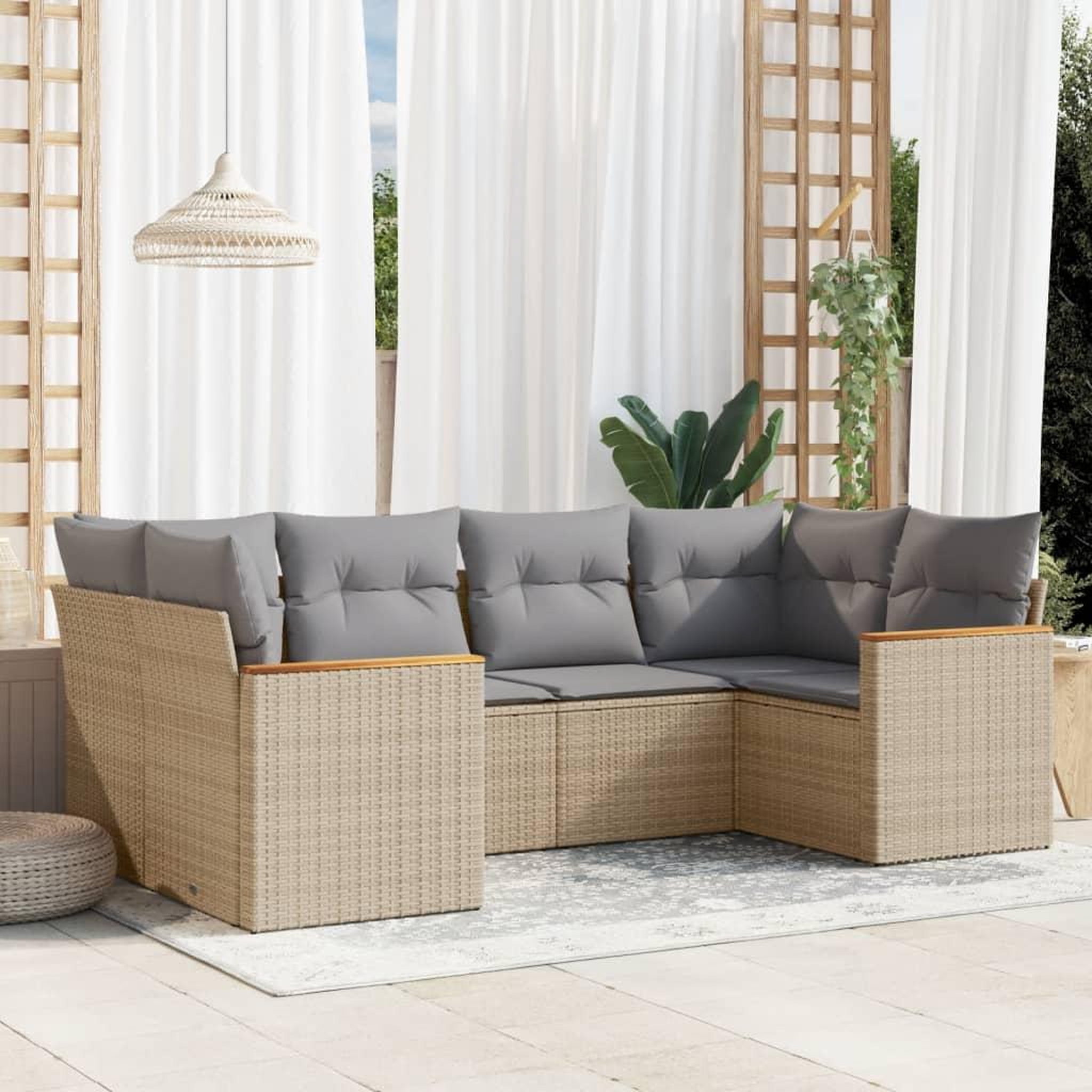 VIDAXL Salon de jardin avec coussins 6 pcs beige resine tressee