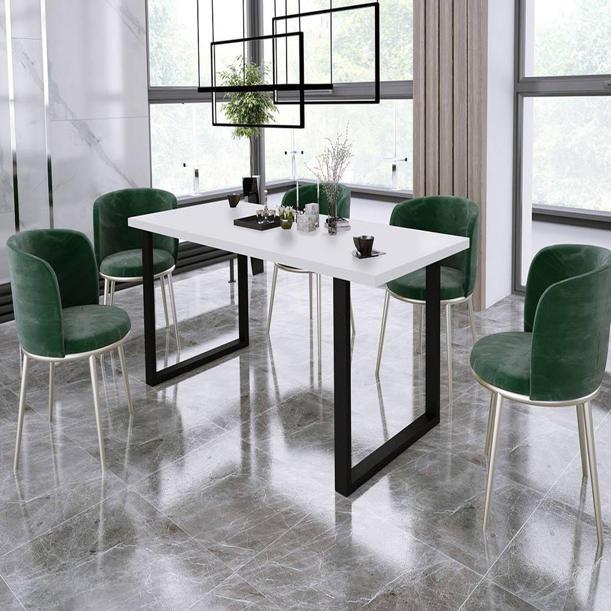Voir la diapositive 5 : BEST MOBILIER Caronal - table à manger - blanche et pieds noirs - 4 à 8 personnes