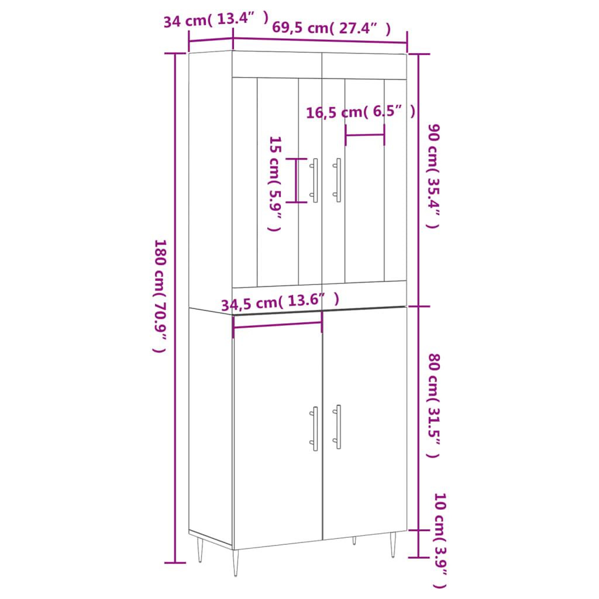 Voir la diapositive 6 : VIDAXL Buffet haut Sonoma gris 69,5x34x180 cm Bois d'ingenierie