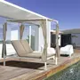 OUTSUNNY Lit de jardin bain de soleil 2 places inclinable rideaux latéraux auvent ajustable matelas acier époxy blanc polyester kaki