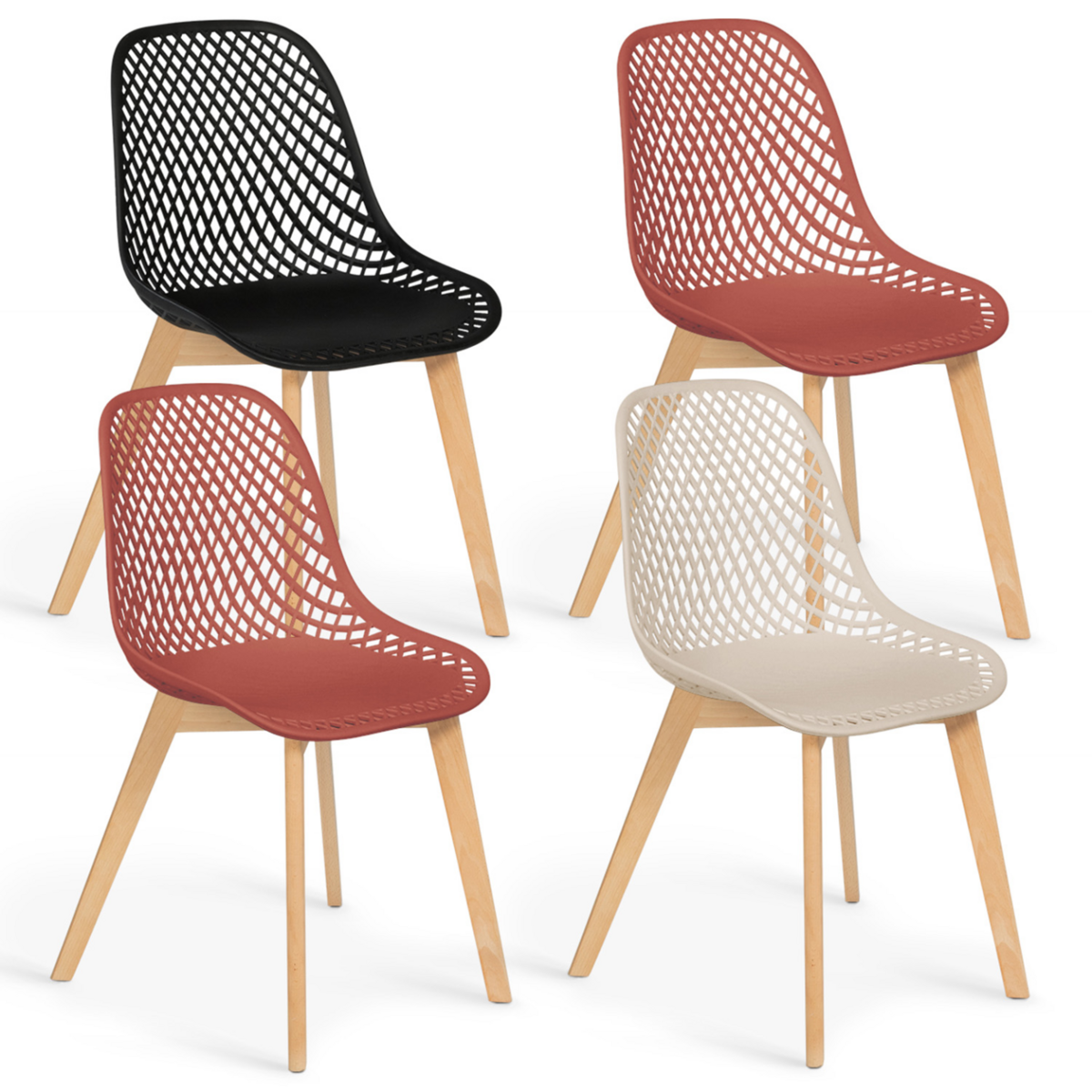 ID MARKET Lot de 4 chaises MANDY mix color noir, terracotta x2 et beige