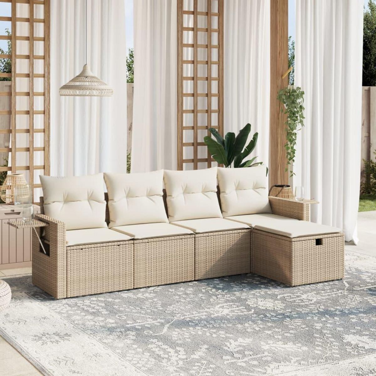 VIDAXL Salon de jardin avec coussins 5 pcs beige resine tressee