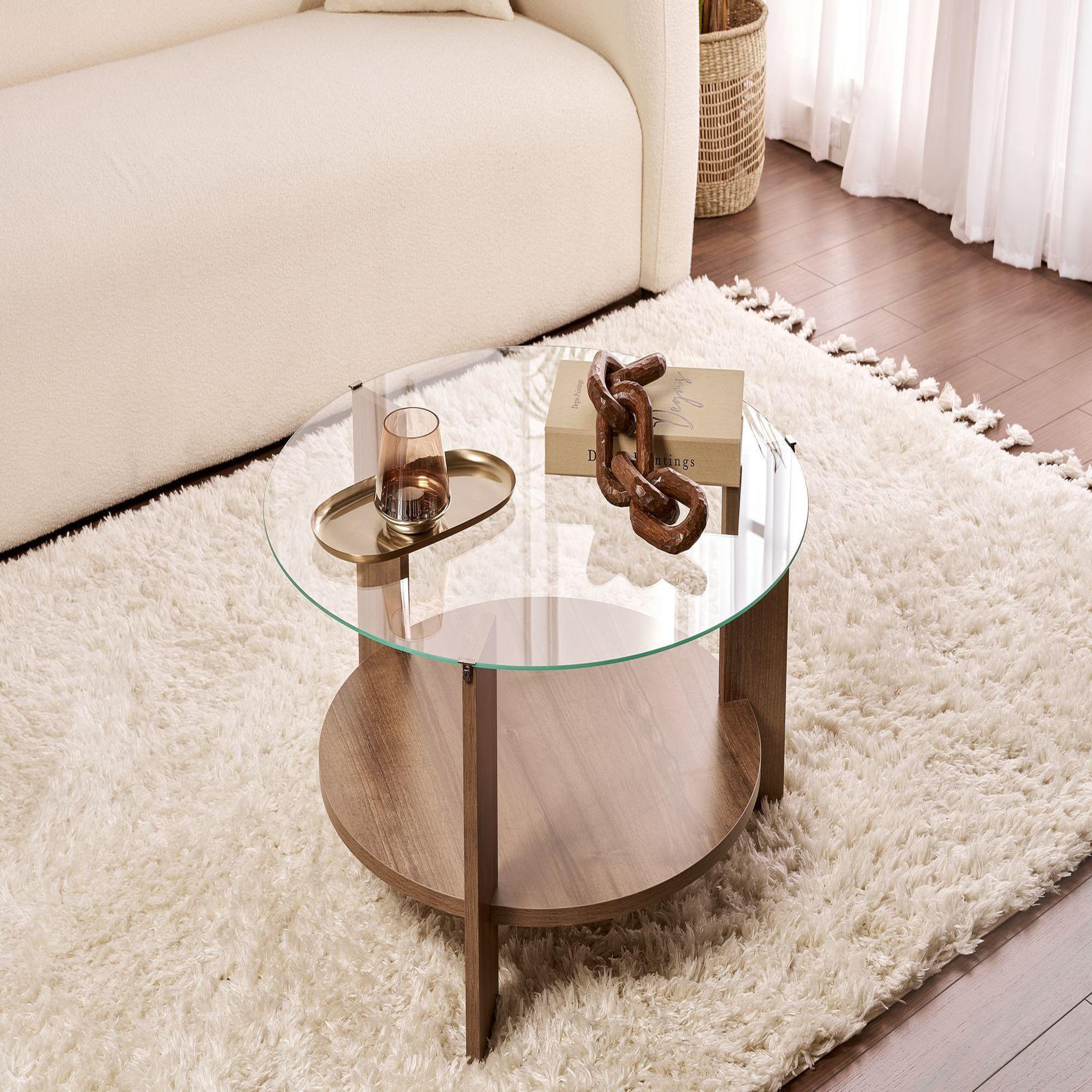 Voir la diapositive 2 : Habitat et Jardin Table basse en bois  clara  - 75 x 75 x 40 cm - noyertransparent