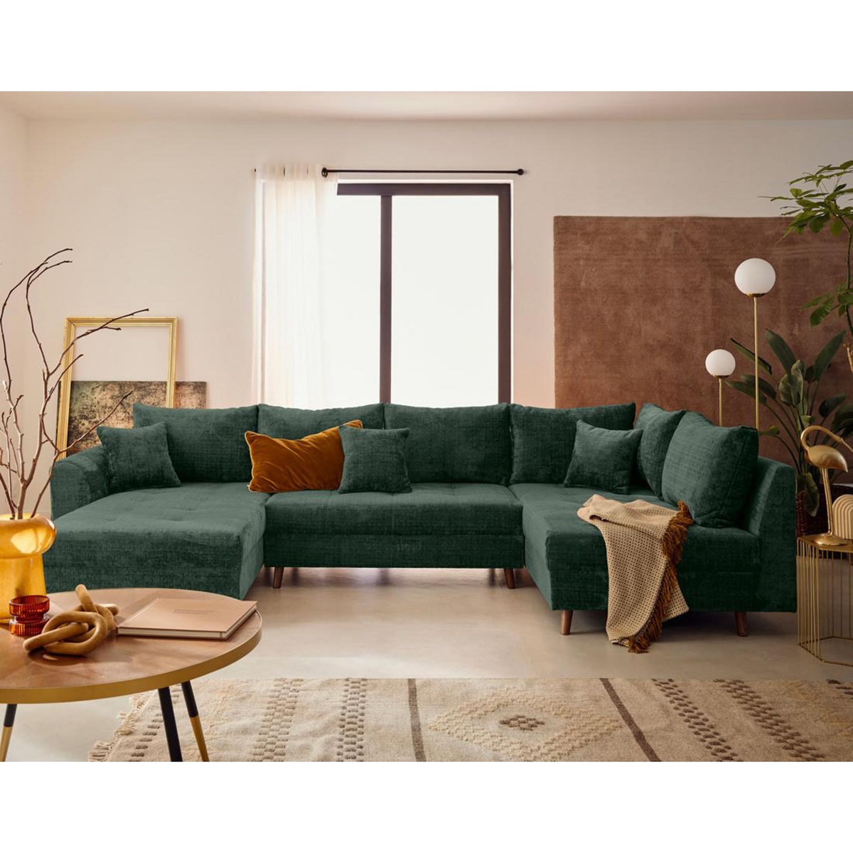 LISA DESIGN Rune - canapé panoramique d'angle droit 7 places en velours texturé