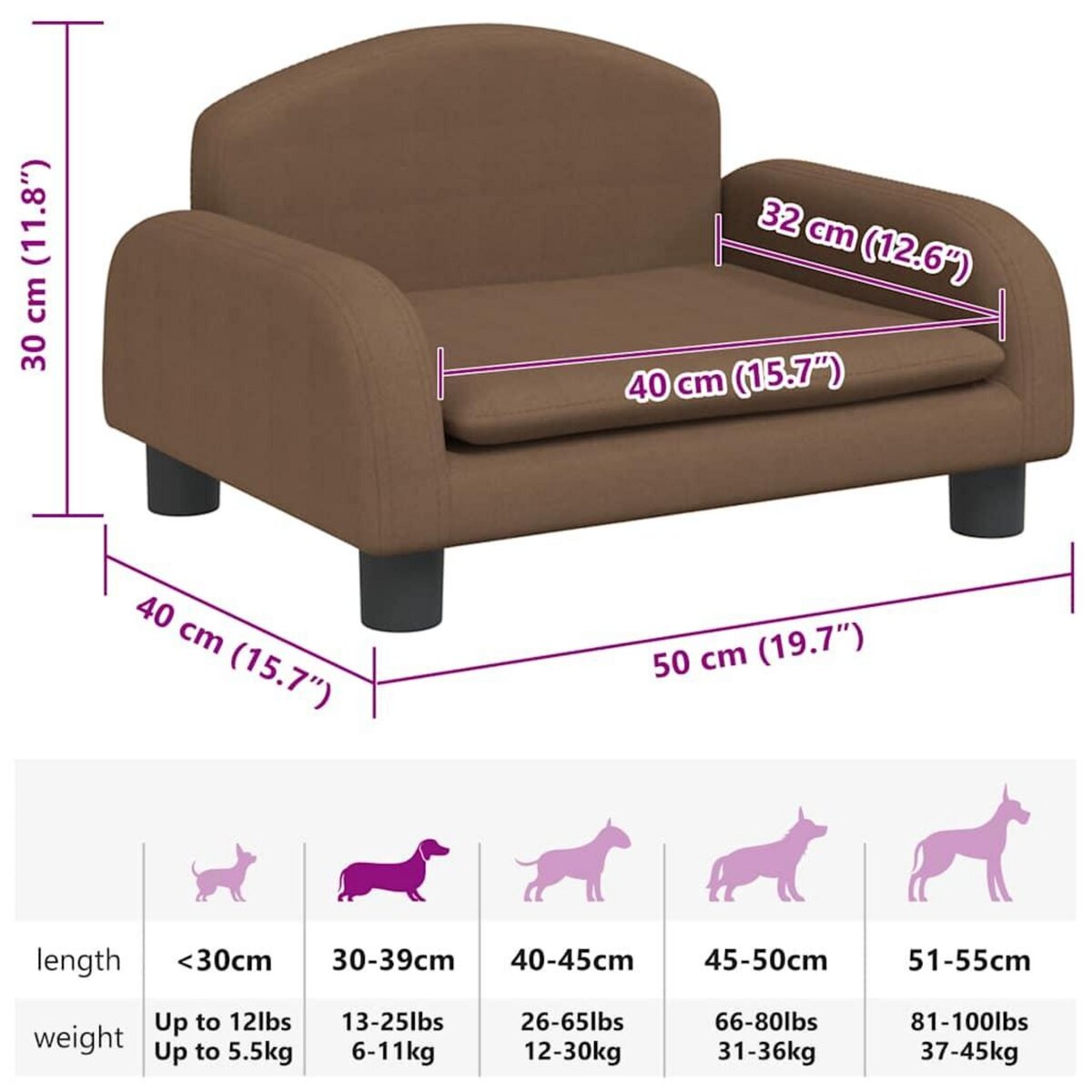 VIDAXL Lit pour chien marron 50x40x30 cm tissu