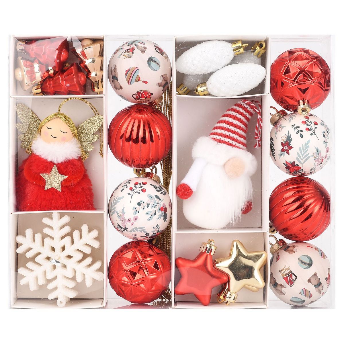 ACTUEL Set de 30 décorations à suspendre rouge/rose/blanc