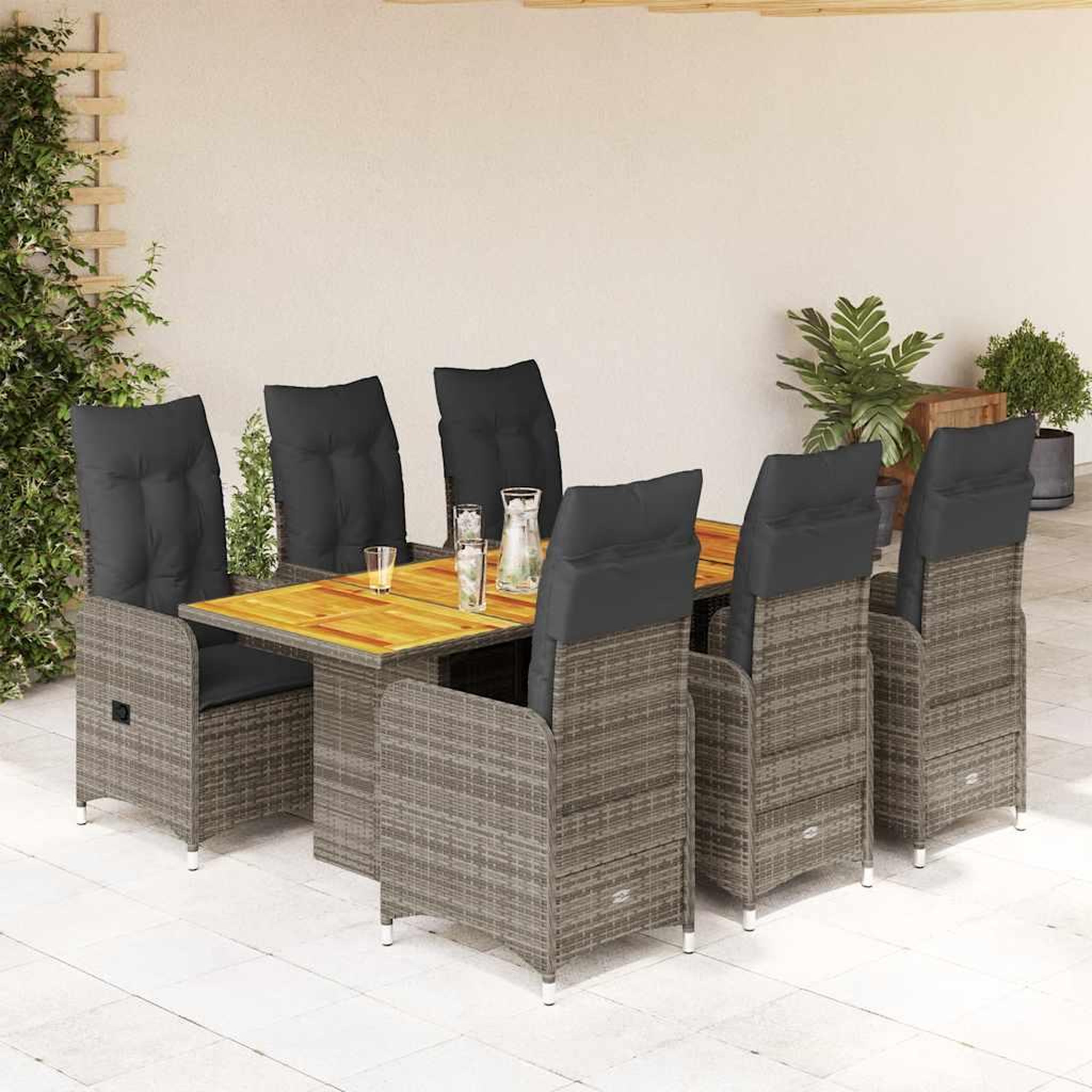 VIDAXL Ensemble de bistro de jardin 7 pcs coussins gris poly rotin