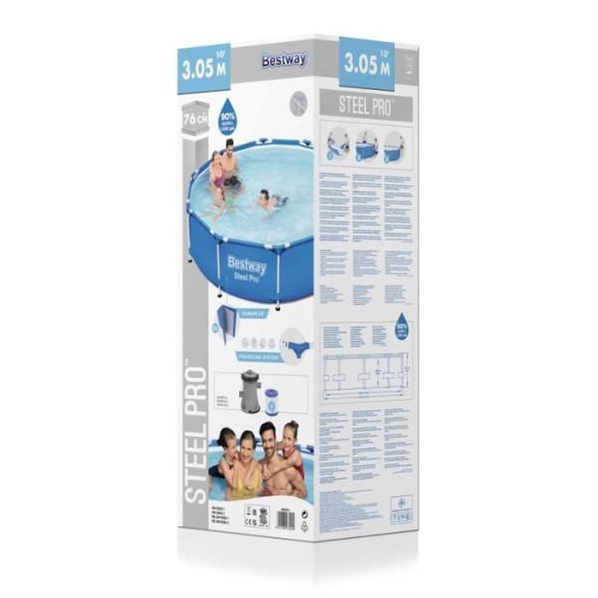 Voir la diapositive 6 : BESTWAY Kit Piscine hors sol tubulaire BESTWAY - Steel Pro™ - 305 x 76 cm - Ronde (Livrée avec pompe de filtration)