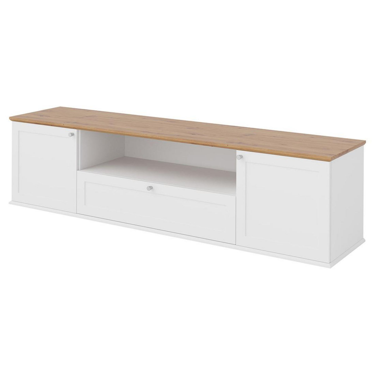 BEST MOBILIER Francesco - meuble tv - effet bois et blanc - 2 portes, 1 tiroir et 1 niche - 182 cm