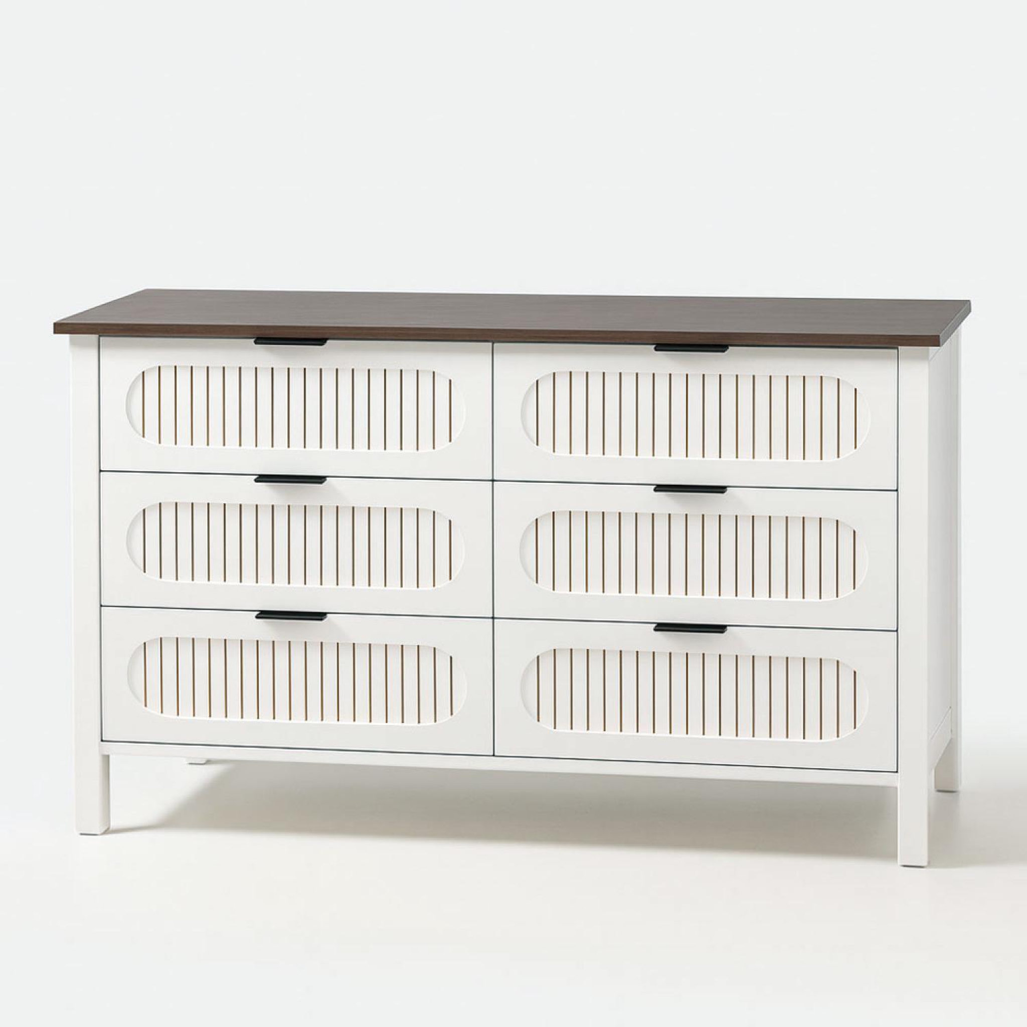 CONCEPT USINE Commode 6 tiroirs blanc rainuré et bois 120cm brix