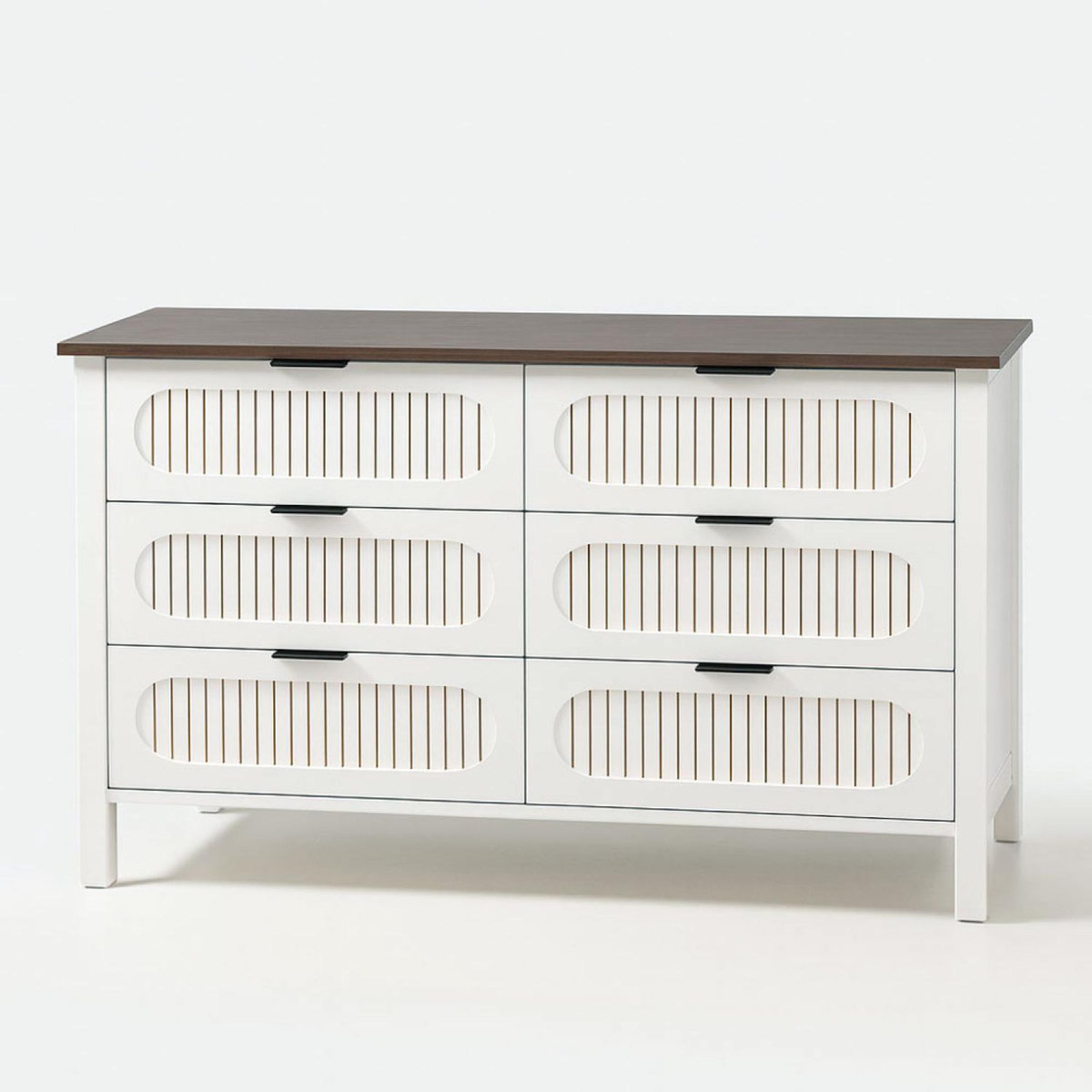 CONCEPT USINE Commode 6 tiroirs blanc rainuré et bois 120cm BRIX