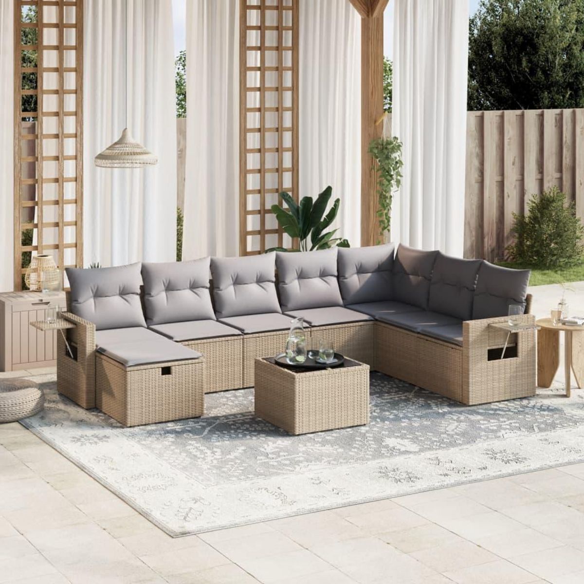 VIDAXL Salon de jardin avec coussins 9pcs melange beige resine tressee